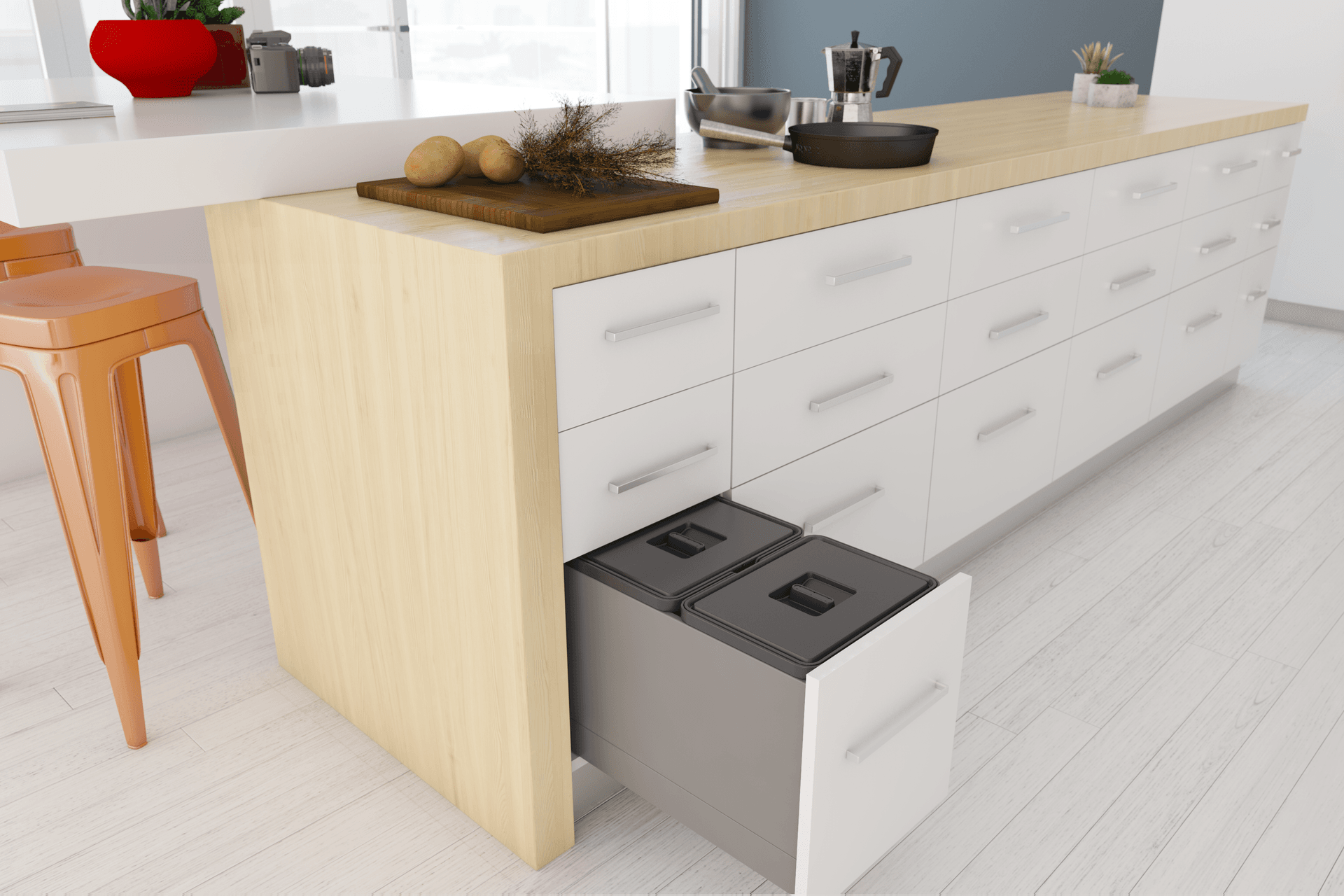 Four innovative pull-out kitchen bin and laundry systems