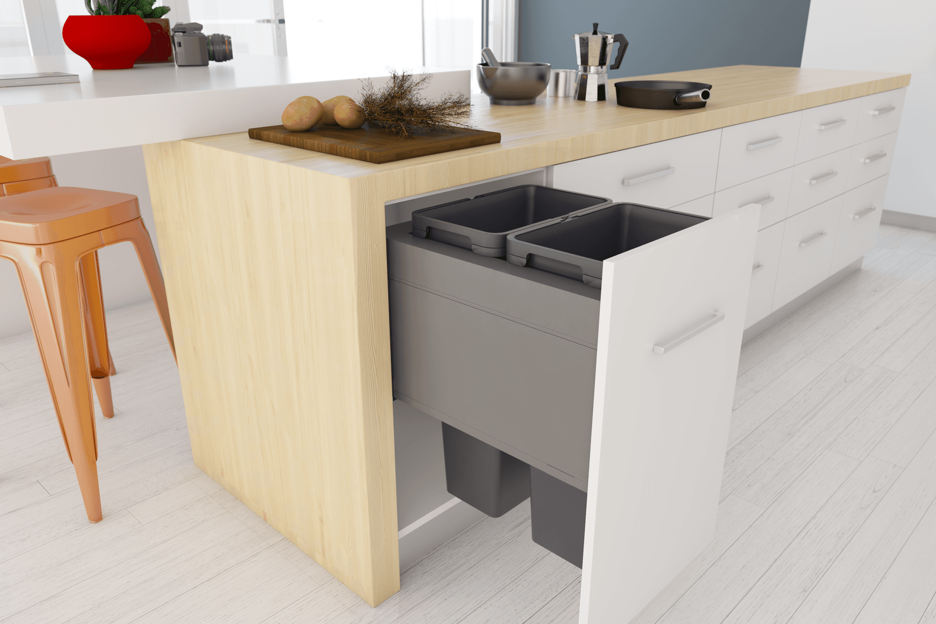 Four innovative pull-out kitchen bin and laundry systems