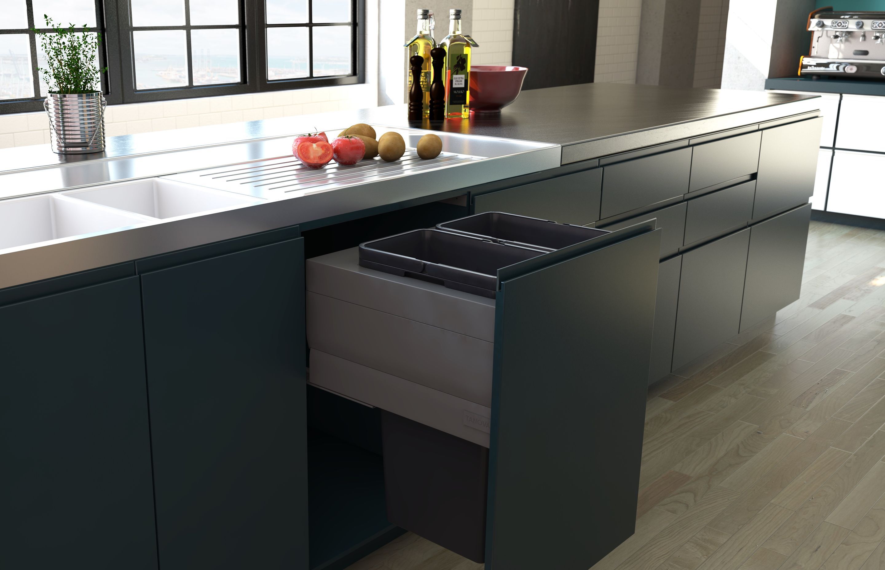 Four innovative pull-out kitchen bin and laundry systems