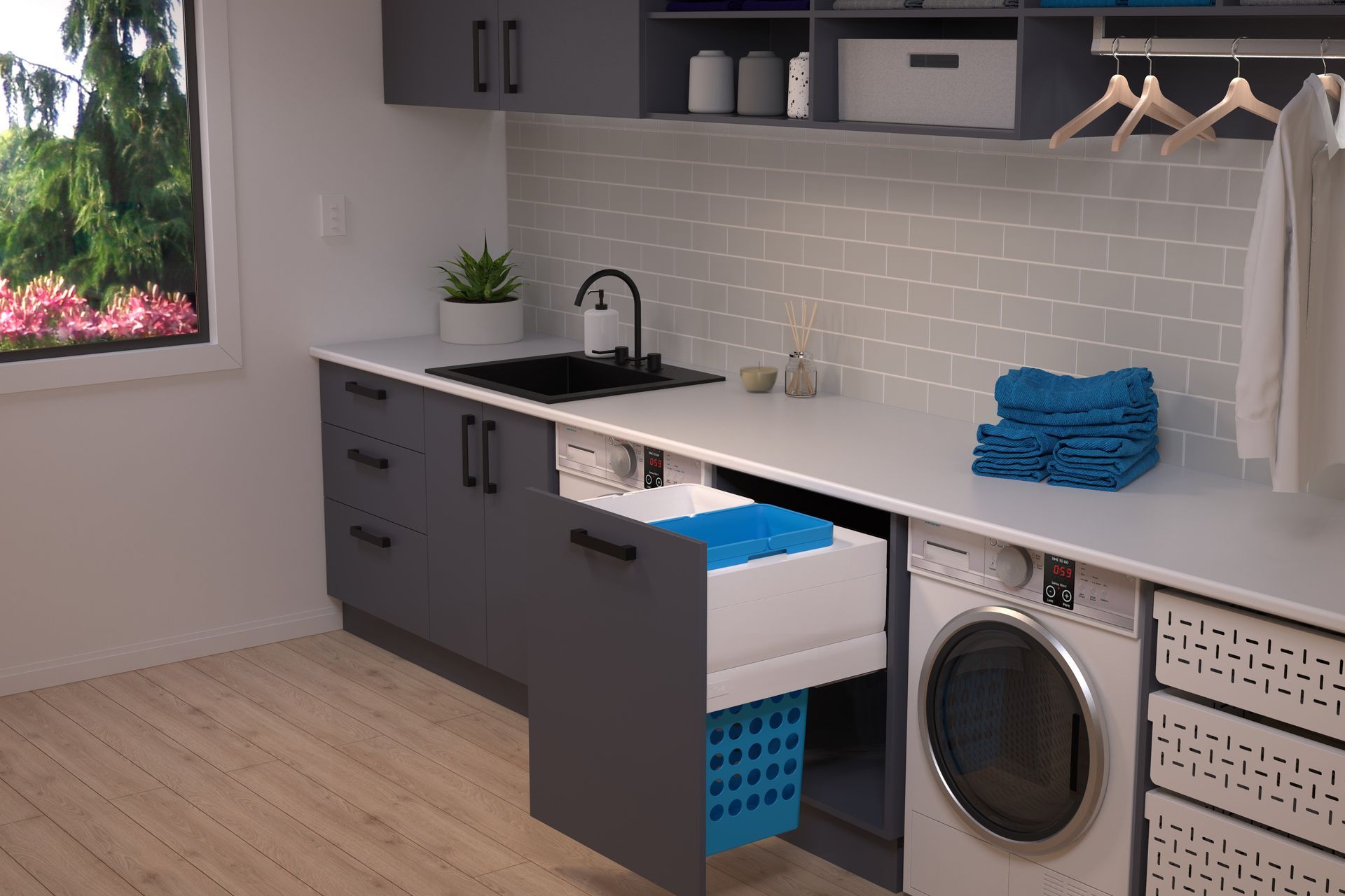 Four innovative pull-out kitchen bin and laundry systems