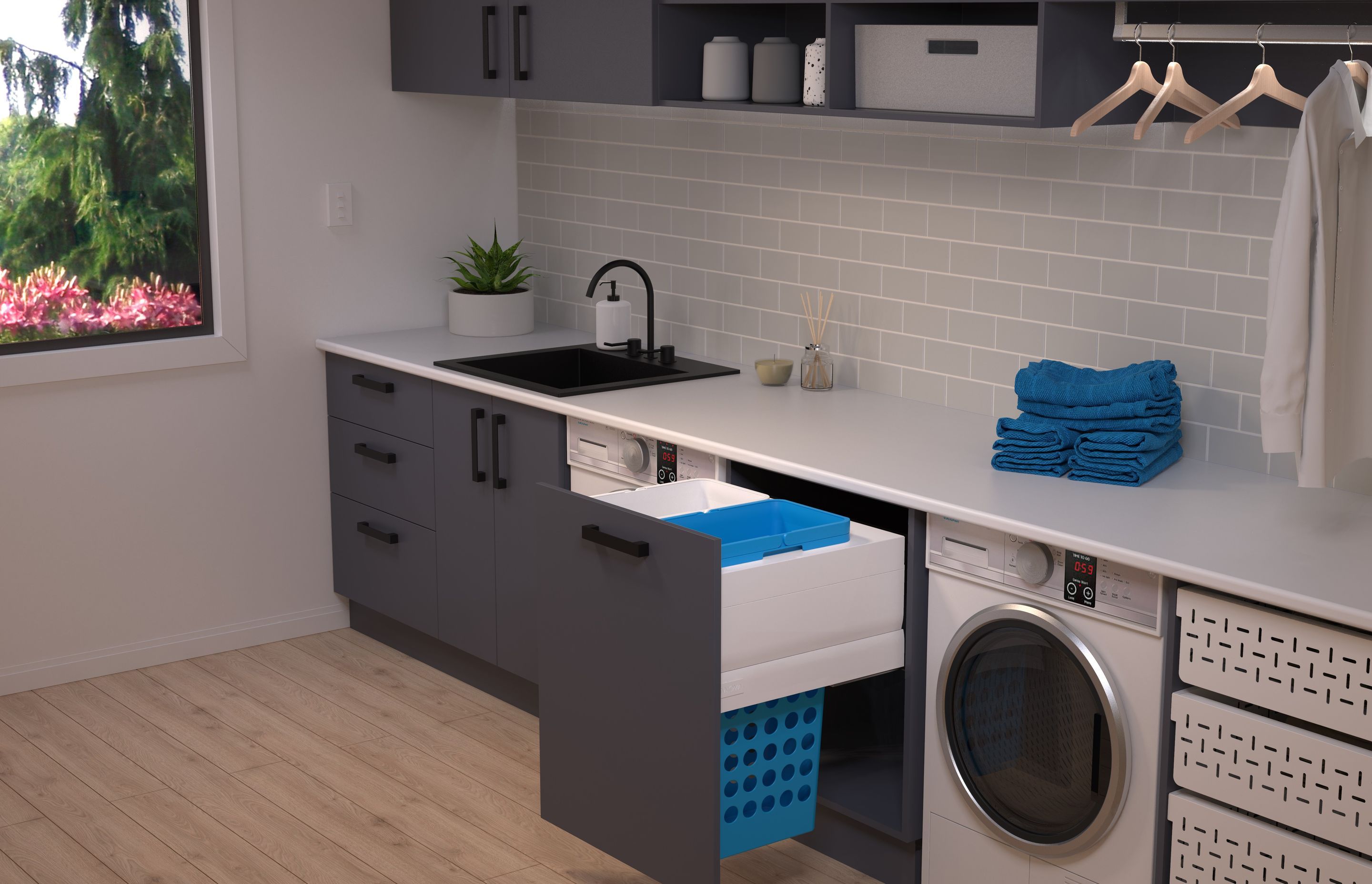 Four innovative pull-out kitchen bin and laundry systems