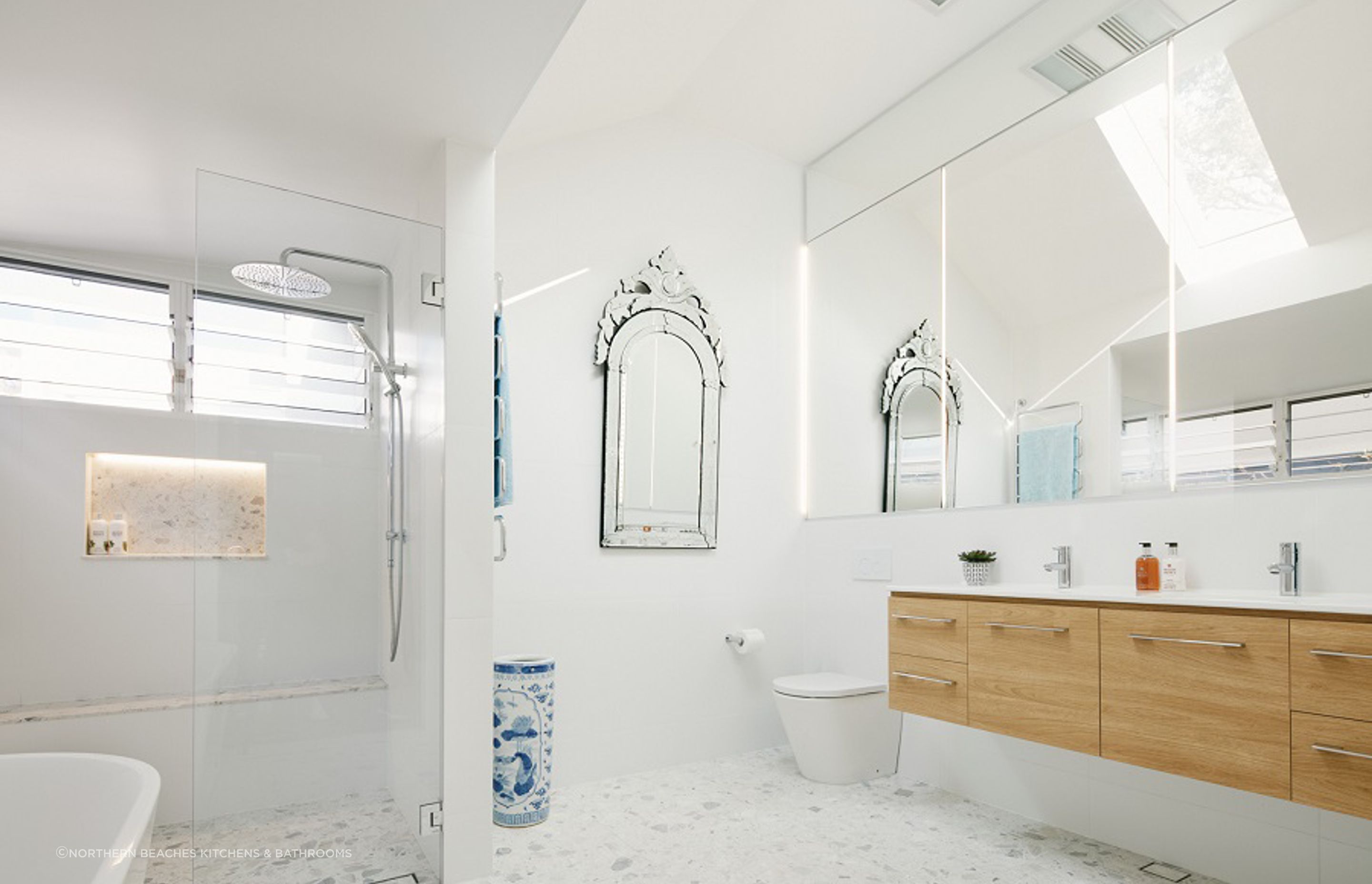 A skylight brings natural light in abundance in this house renovation in Mosman by Northern Beaches Kitchens &amp; Bathrooms