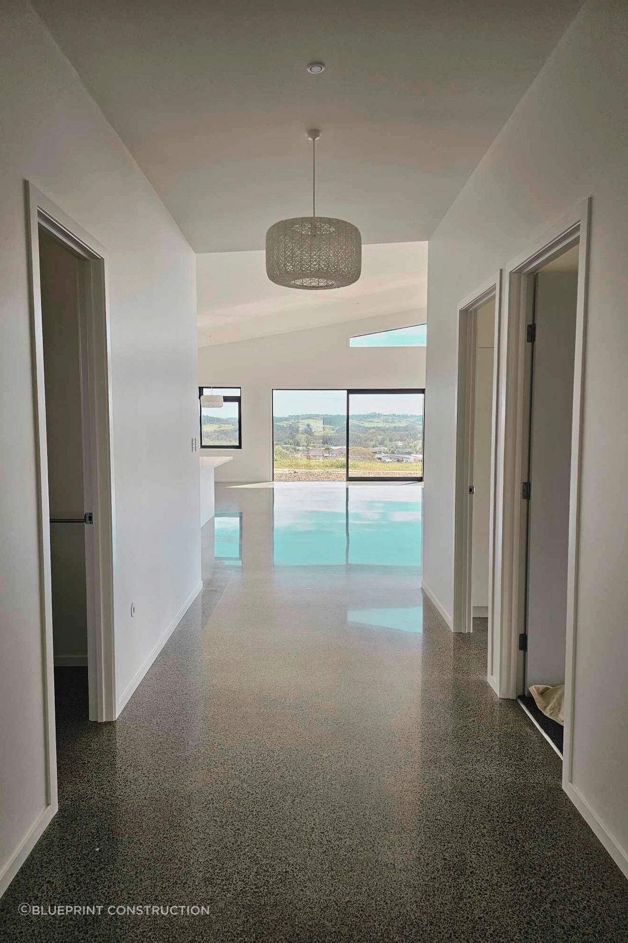 Concrete floors run throughout the home.