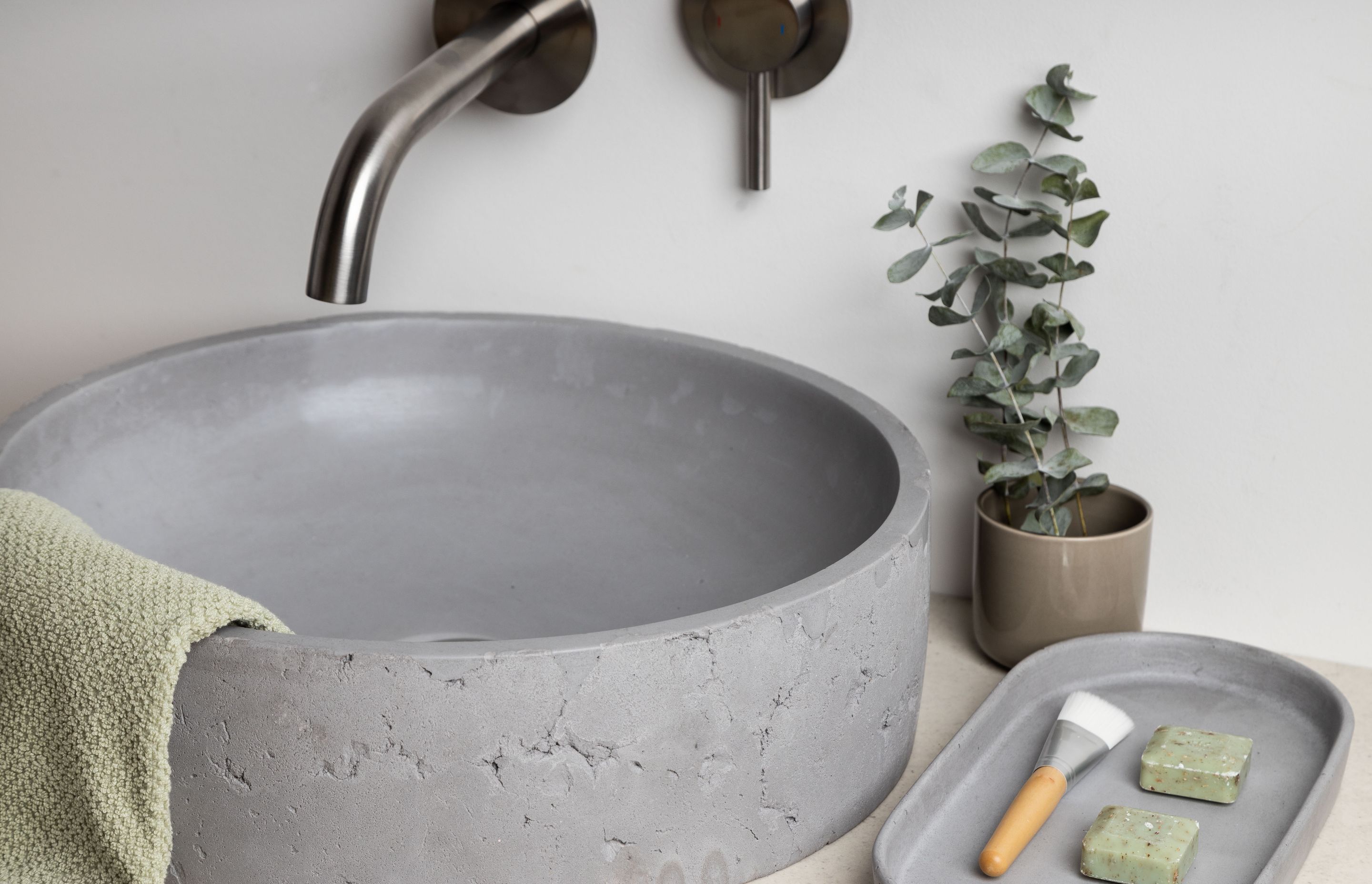 Elite Bathroomware's concrete basins are locally handcrafted, with each basin offering unique, natural beauty.