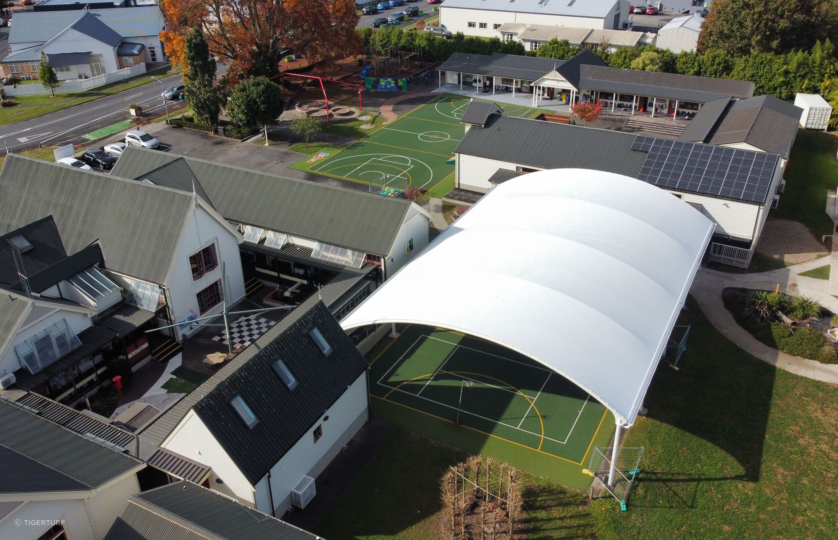 The two completed courts installed by TigerTurf.