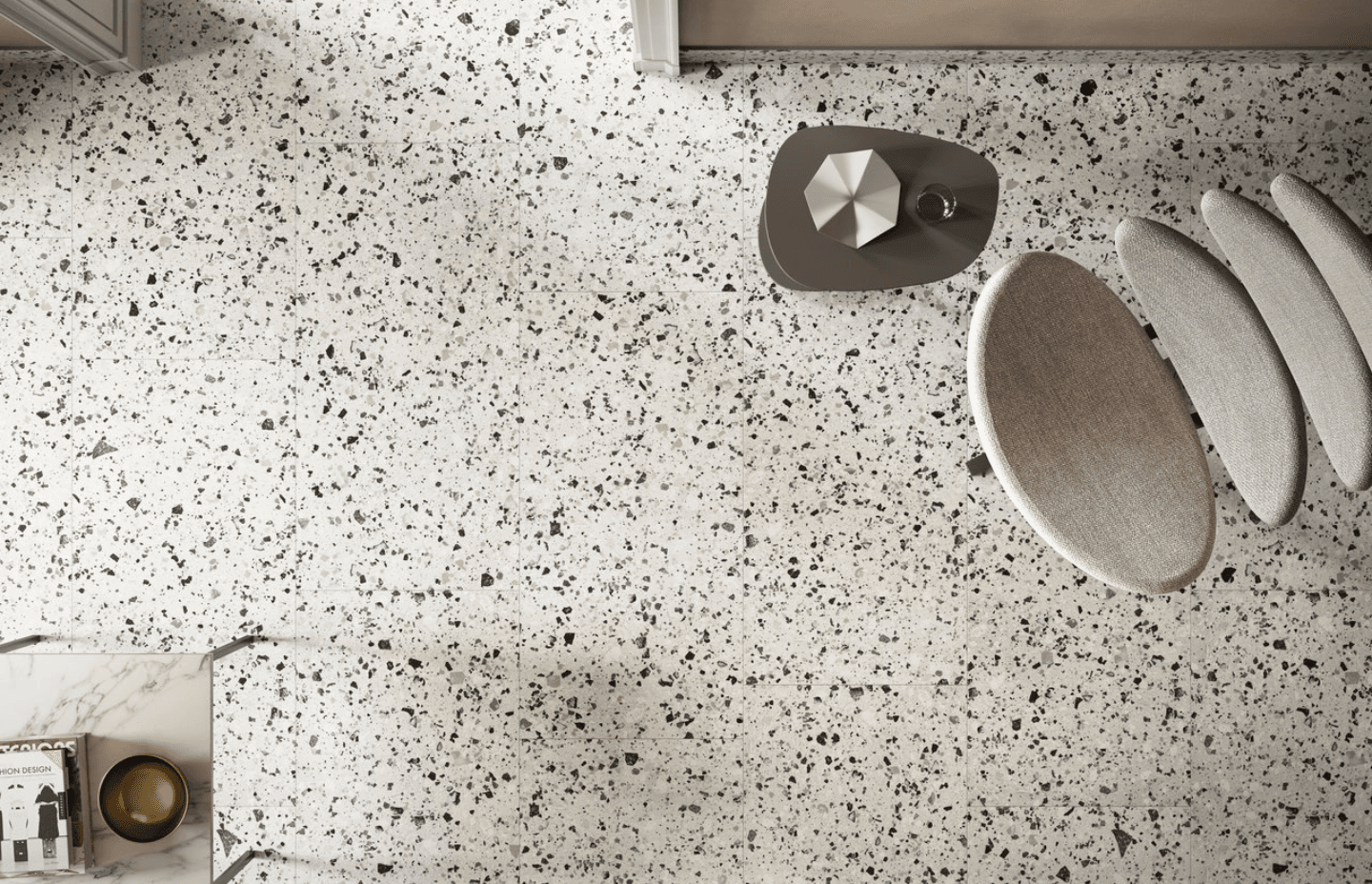 Venice Villa is a stunning historical revival of the Venetian terrazzo. Each tile is distinguished by its singular variety of colours and grain sizes with the marble-effect fragments standing out like jewels.