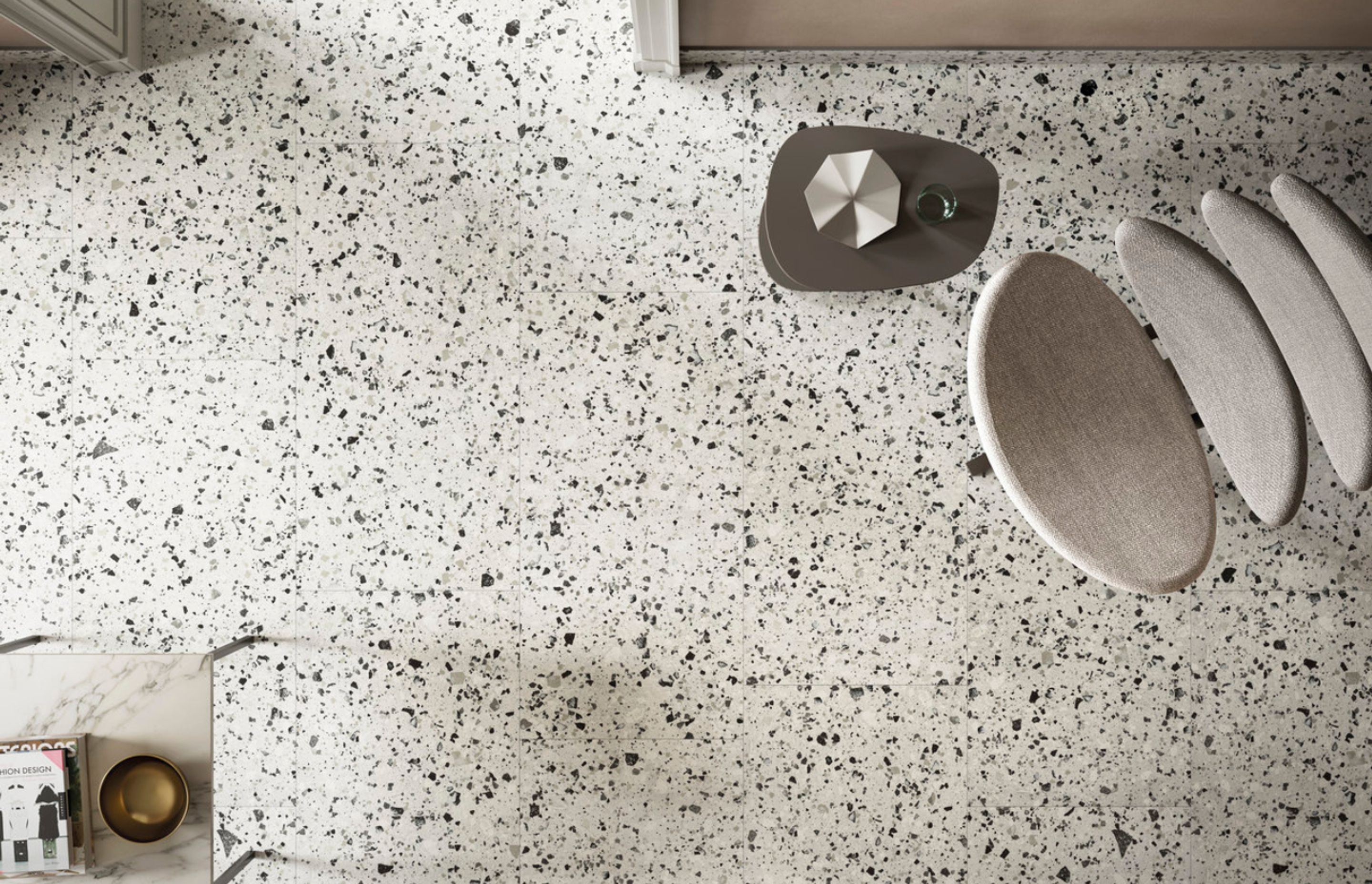 Venice Villa is a stunning historical revival of the Venetian terrazzo. Each tile is distinguished by its singular variety of colours and grain sizes with the marble-effect fragments standing out like jewels.