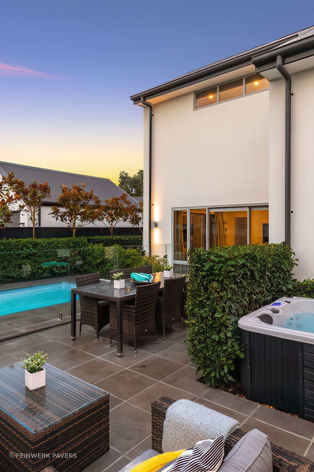 “All of our pavers meet New Zealand’s slip resistance requirements and are suitable for wet areas like pool surrounds. They are nice to walk on for both people and animals, and are strong enough to withstand the weight and wheels of ride-on mowers, wheely bins, and other types of household utility equipment.”