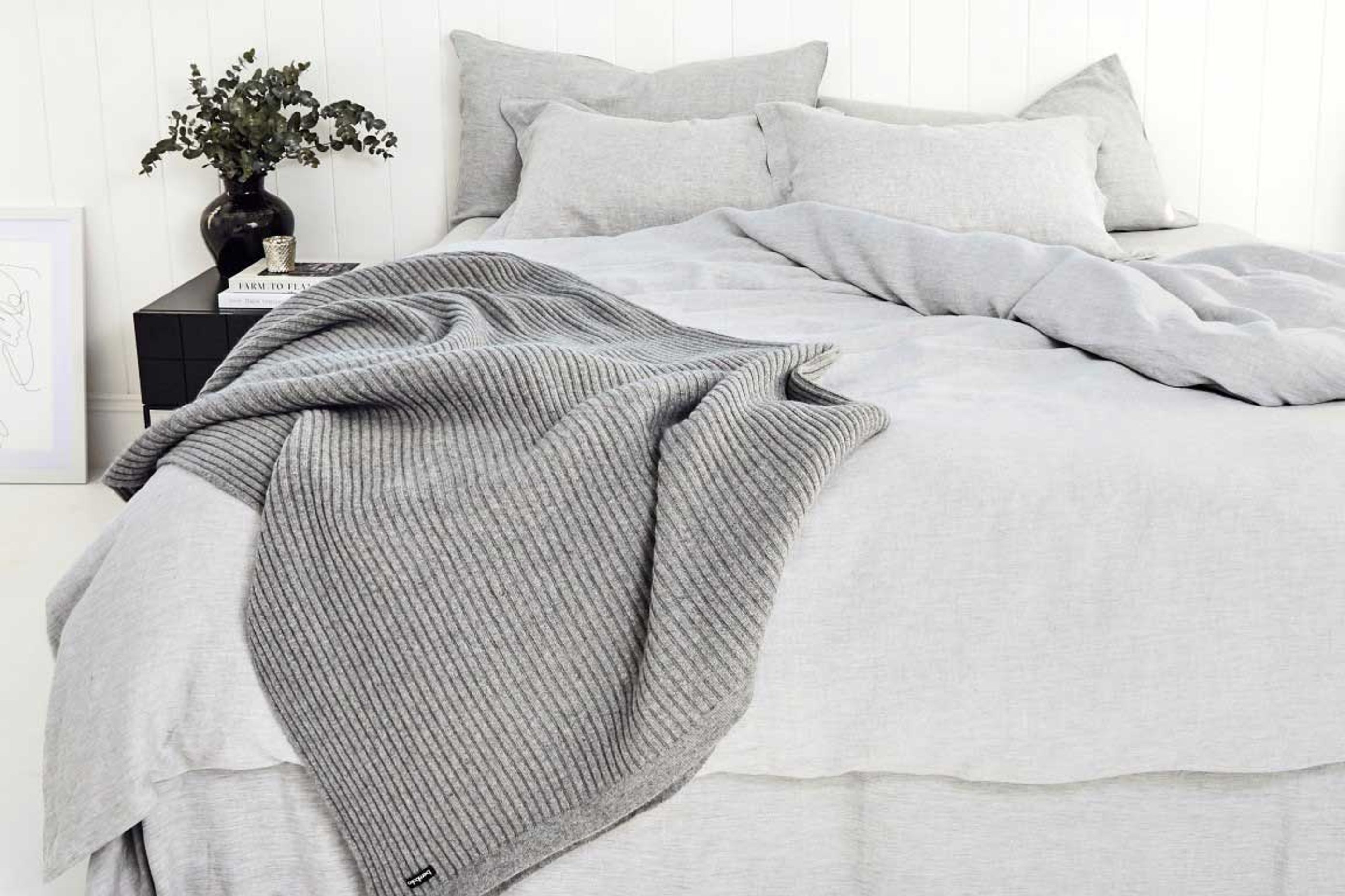 Angora and merino wool throw in wide rib by Bemboka