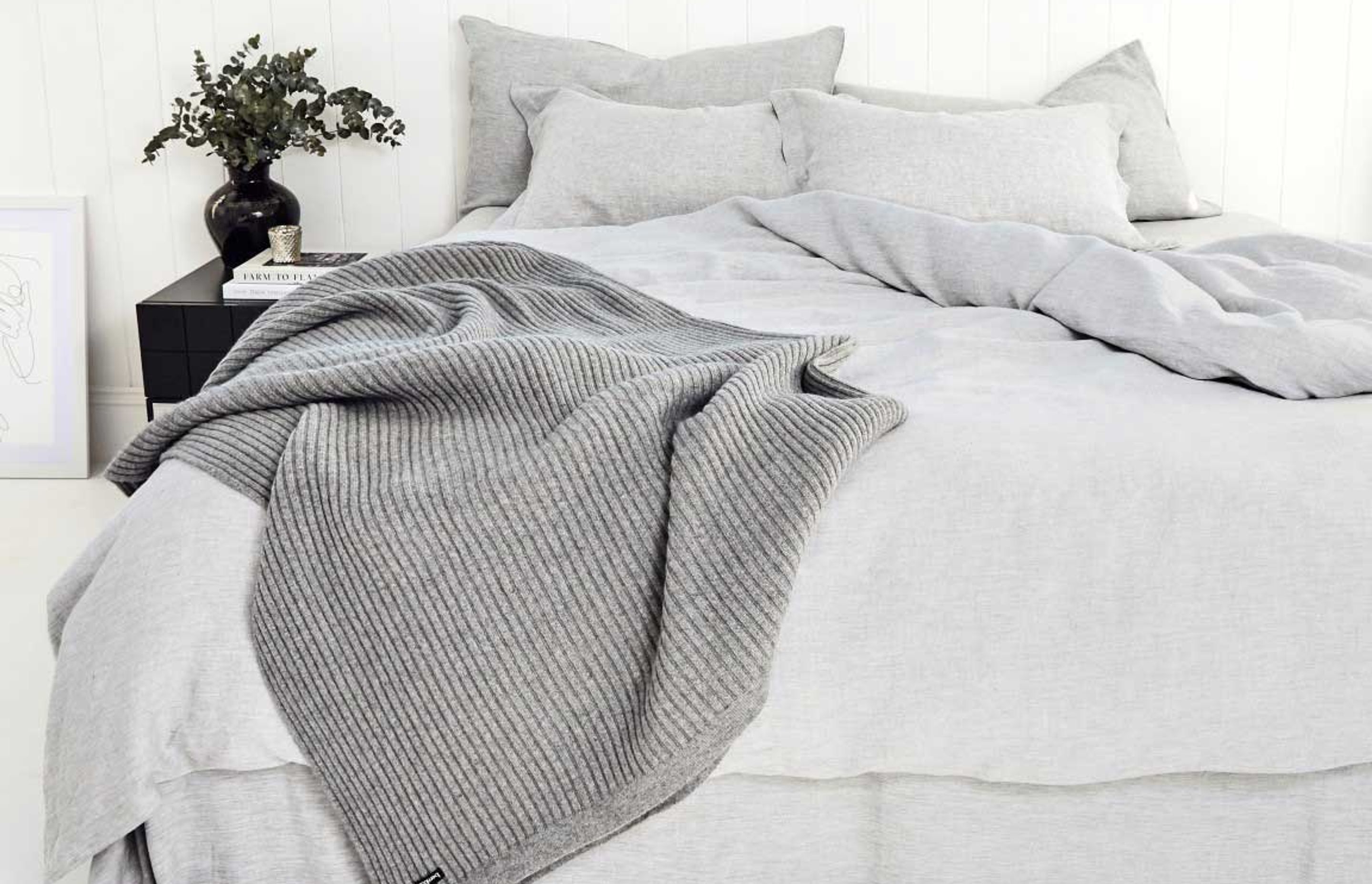 Angora and merino wool throw in wide rib by Bemboka