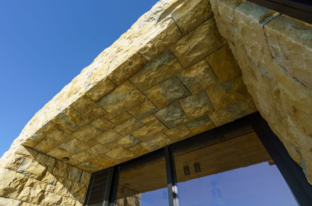 An example of a soffit at the Beachland home, which required a lot of precision from Len's team of stonemasons.