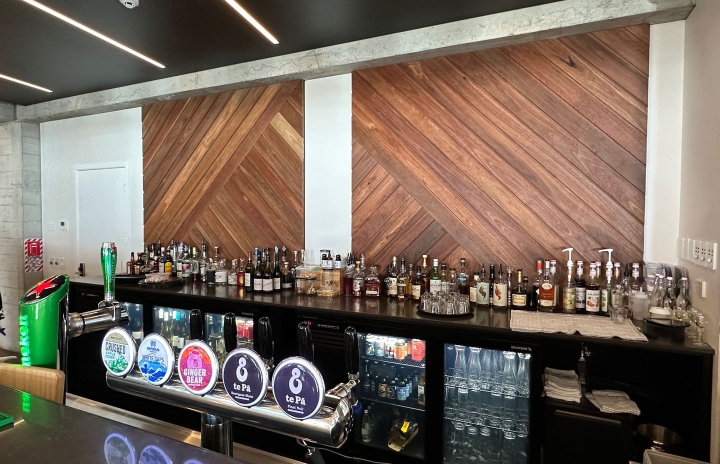 The spotted gum theme is continued on the hotel's interior.