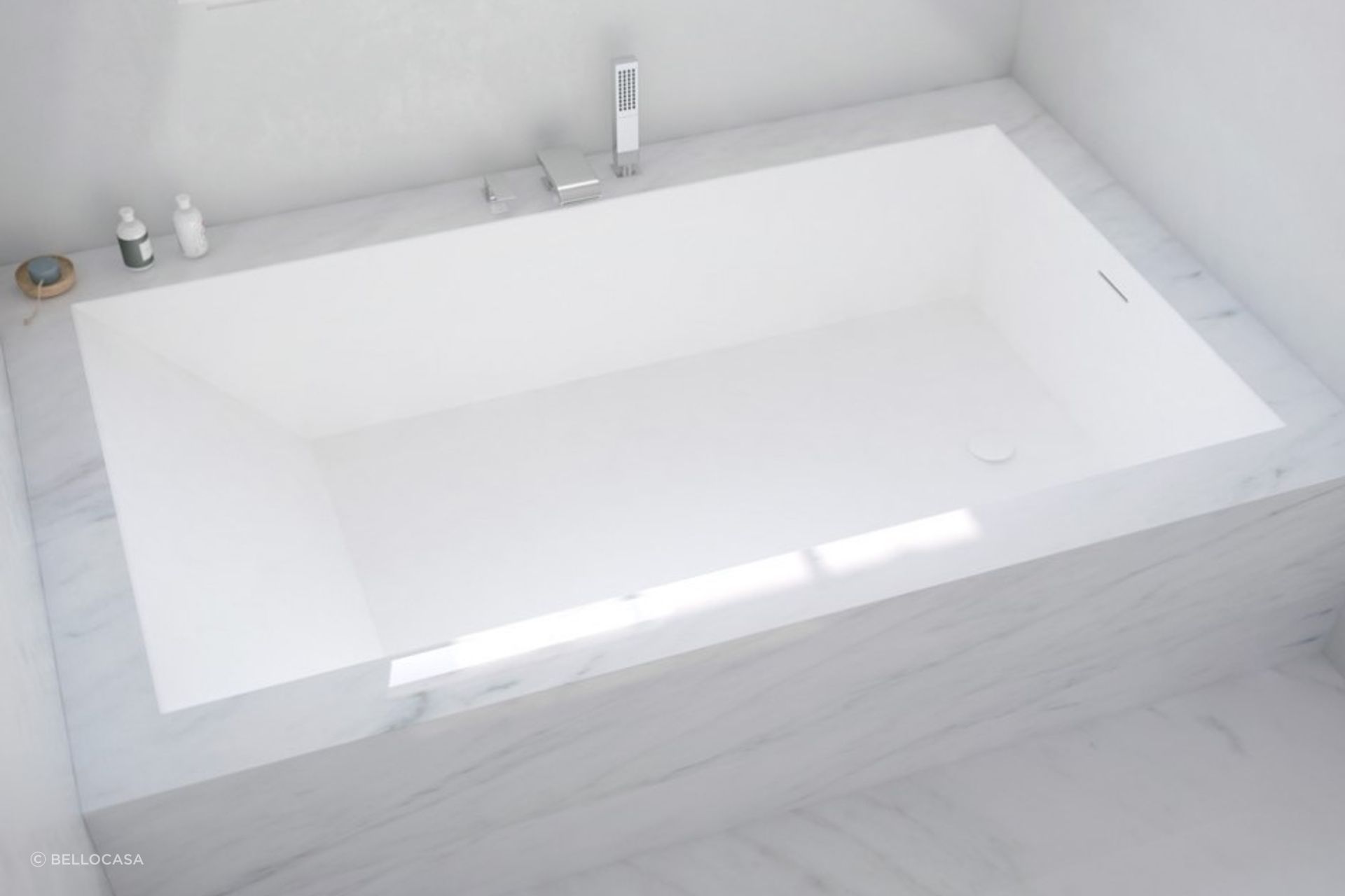 There are many design opportunities in and around built in baths, an exquisite example here featuring the Cube Built-in Bath