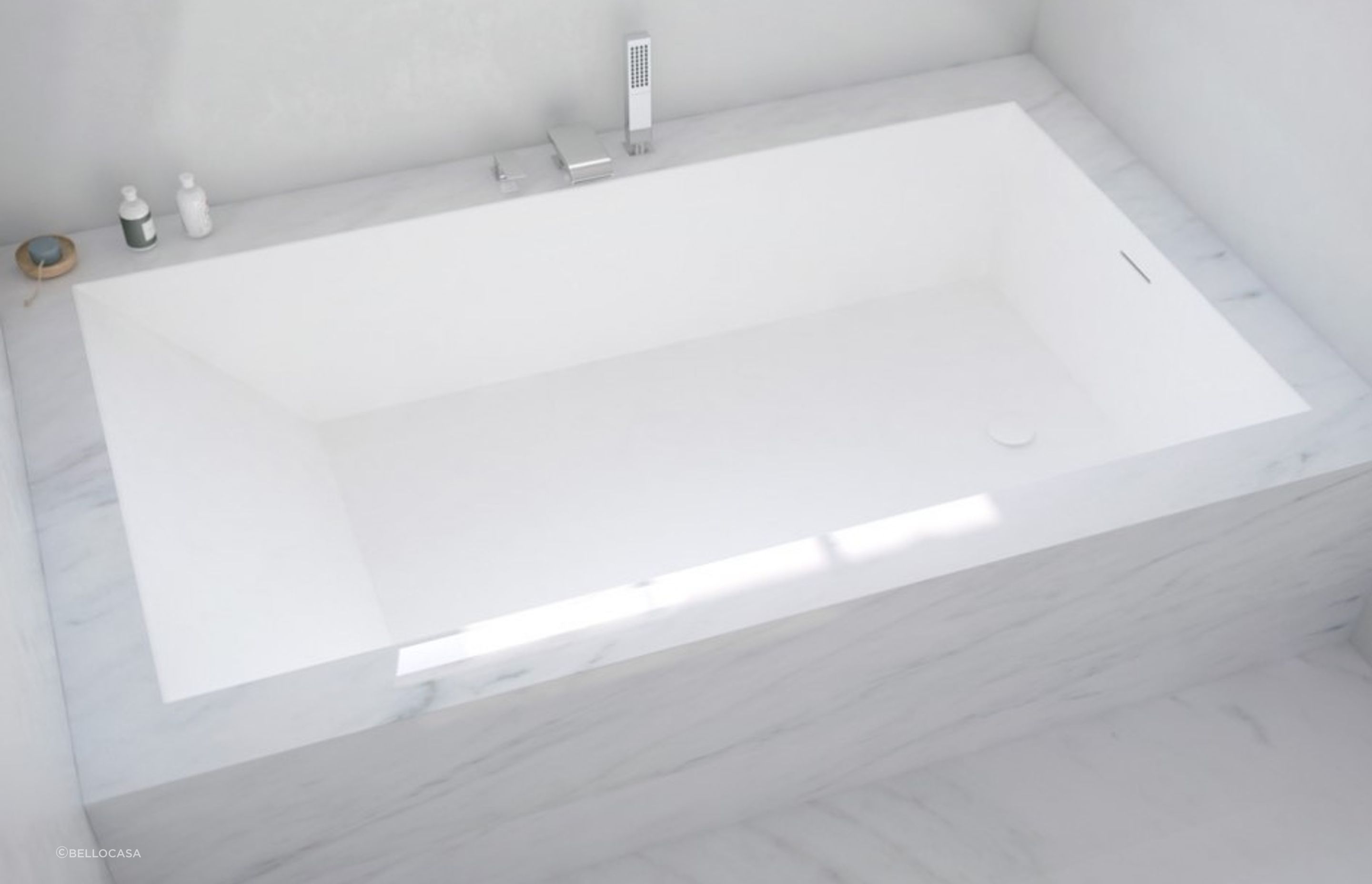 There are many design opportunities in and around built in baths, an exquisite example here featuring the Cube Built-in Bath