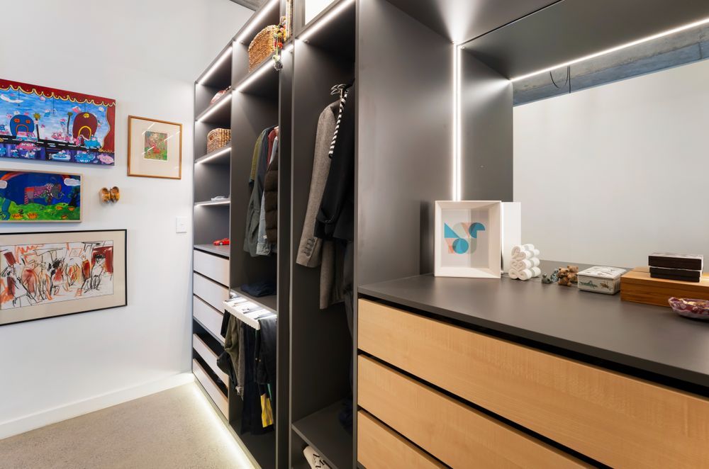 The design is informed by your storage needs, available space, lighting, and aesthetic preference.