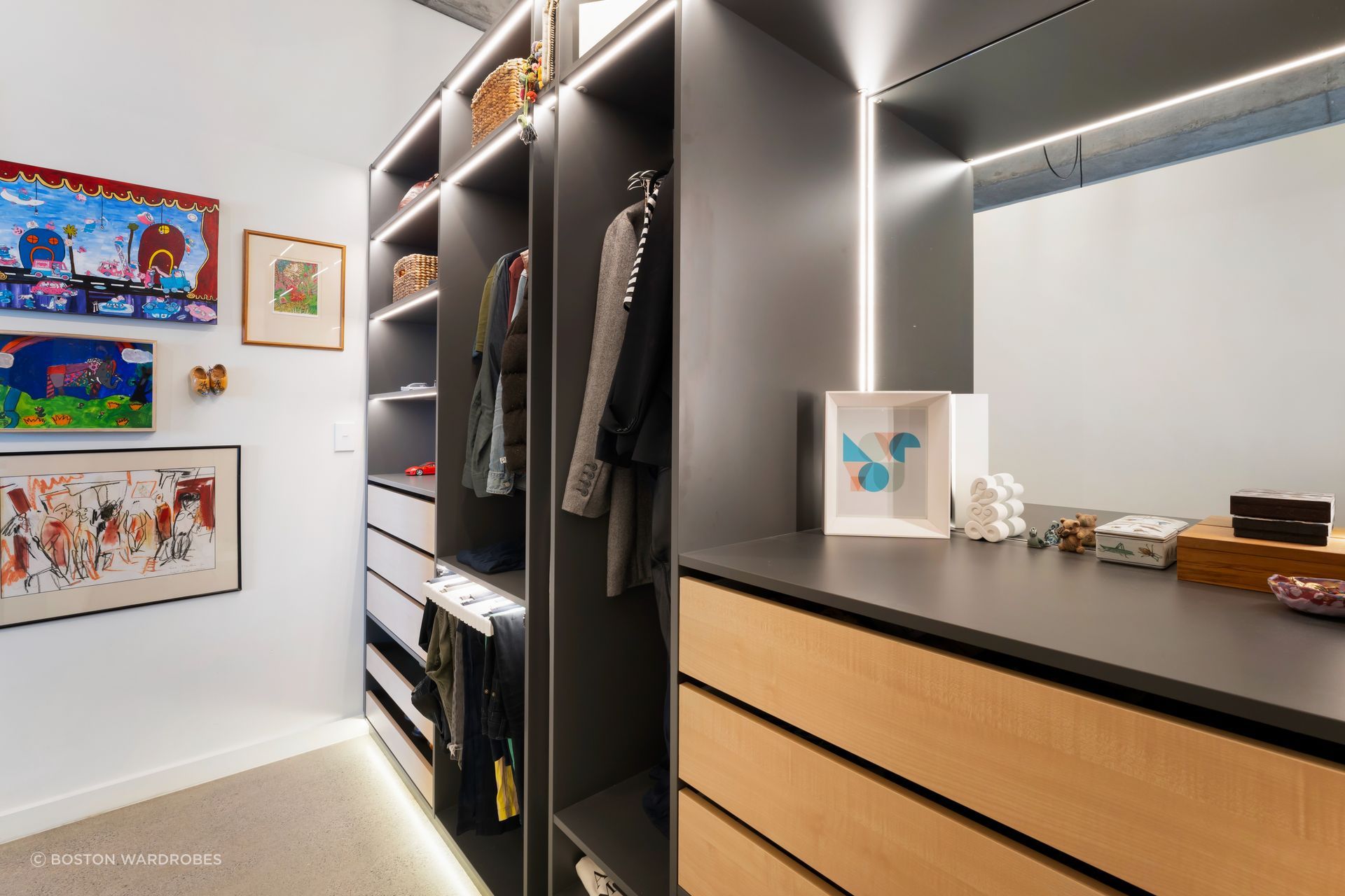 The design is informed by your storage needs, available space, lighting, and aesthetic preference.