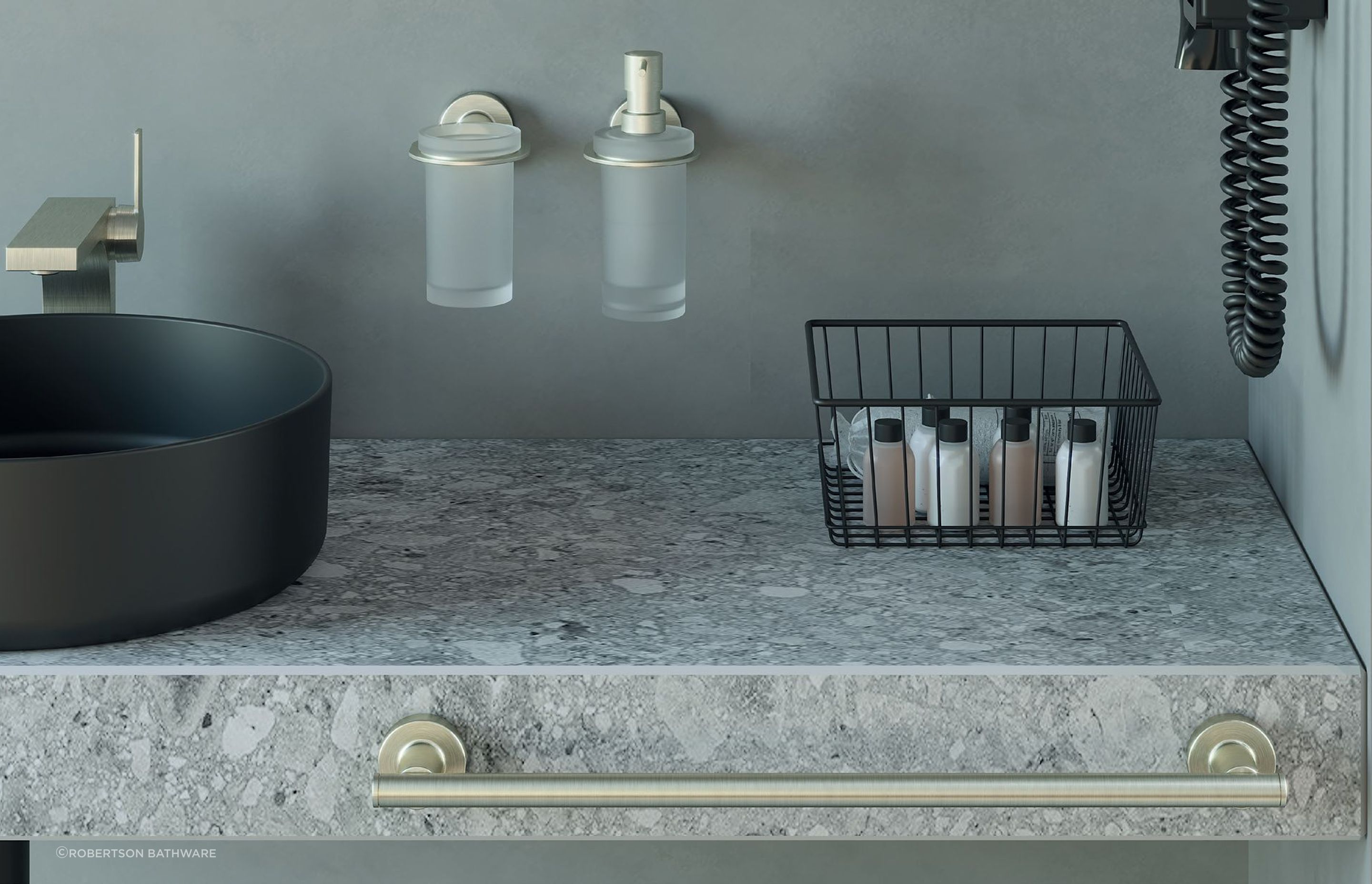 Minimalist styling can be achieved with sleek soap dispensers like this from the Elementi Project range.