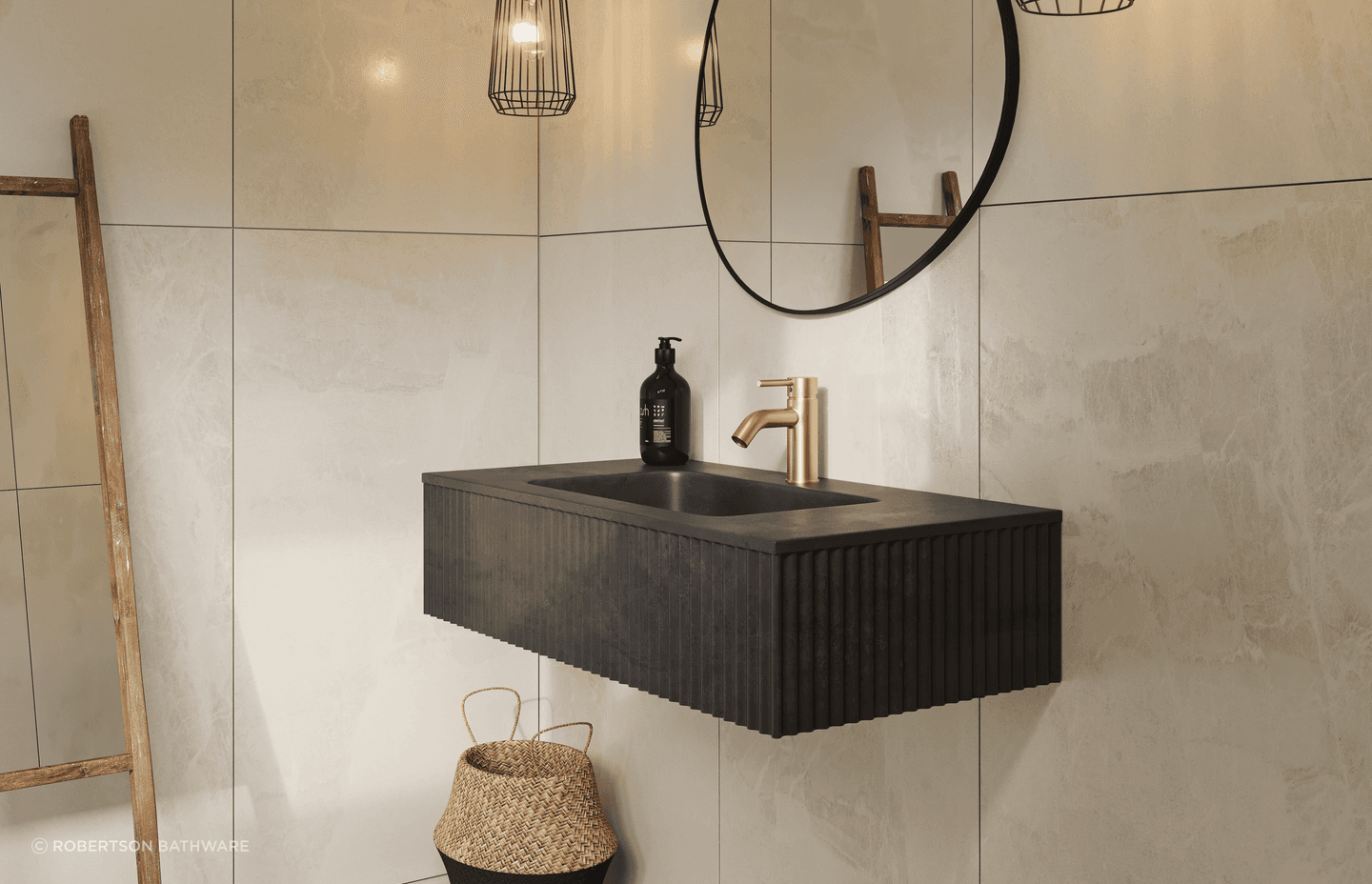 The BARE Concrete Fluted Wall Basin in all its raw and textural glory.