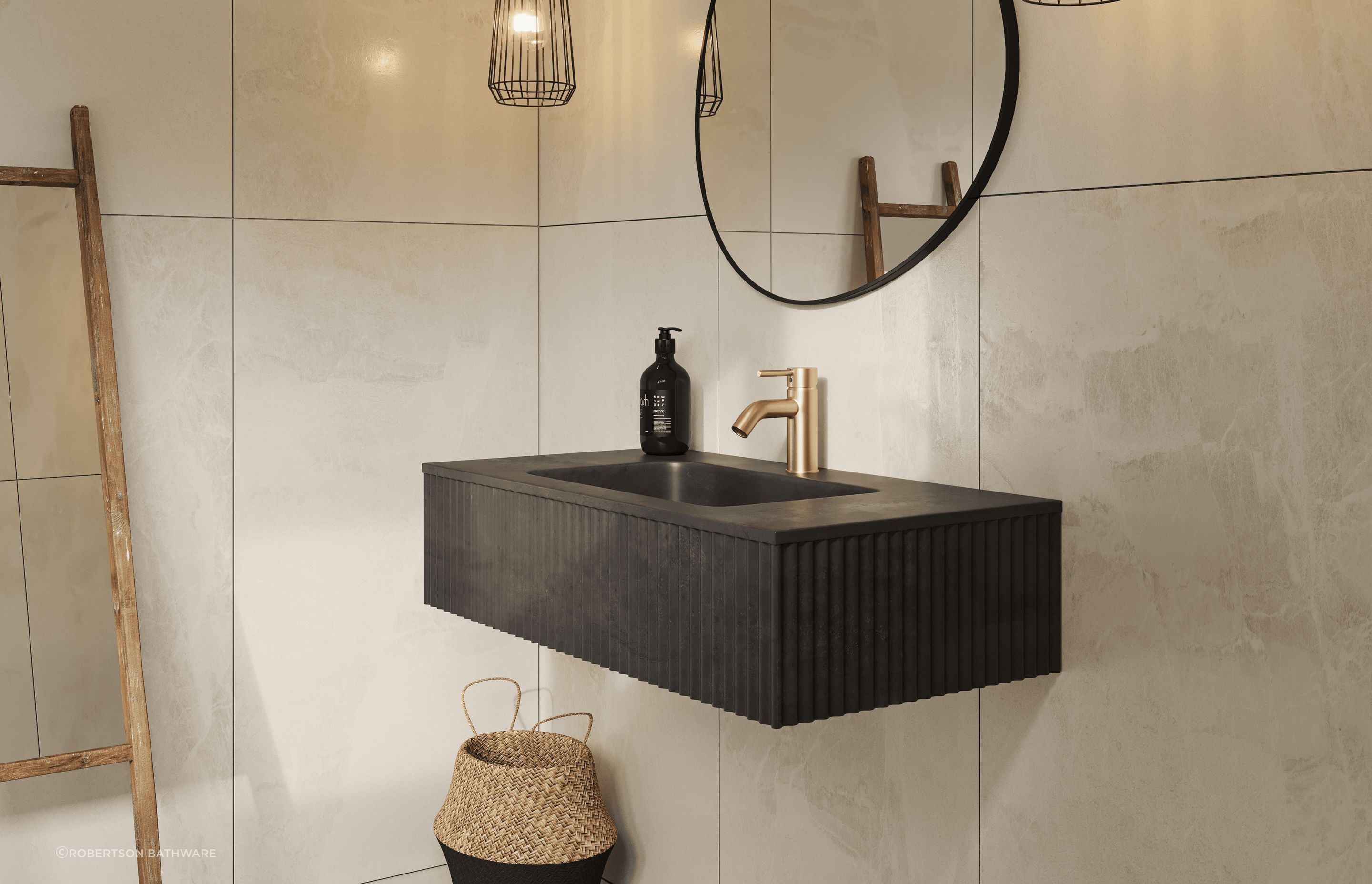 The BARE Concrete Fluted Wall Basin in all its raw and textural glory.