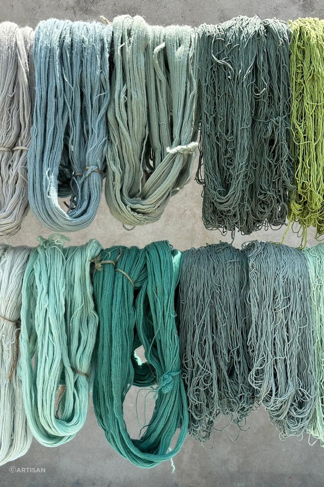 After washing, the yarn is dried.