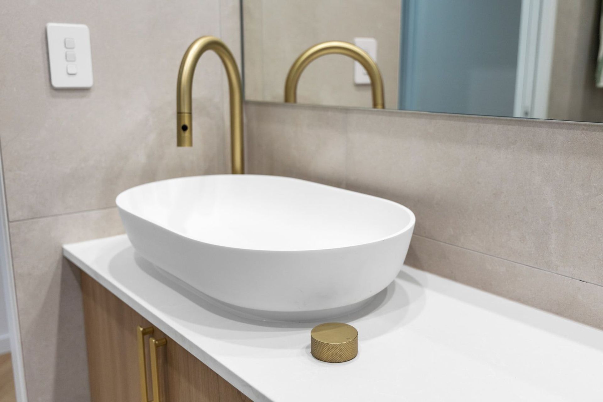 The Palermo Stone Top Mount Basin by My Home Interiors is an elegant countertop solution for a bathroom.
