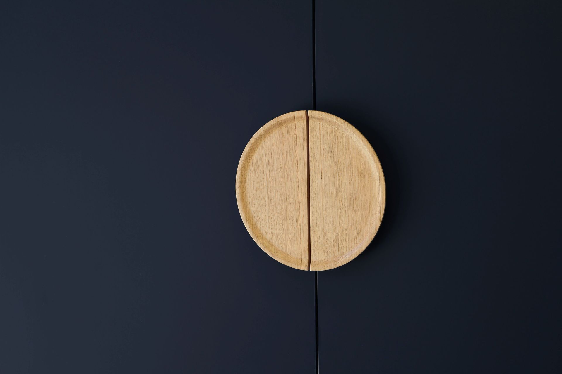 Half Round handles in timber are the perfect foil for coloured cabinetry/