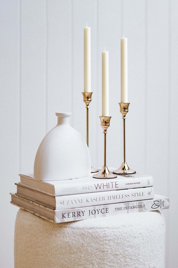 Three-piece candle stick set in French Gold by Ivory &amp; Deene