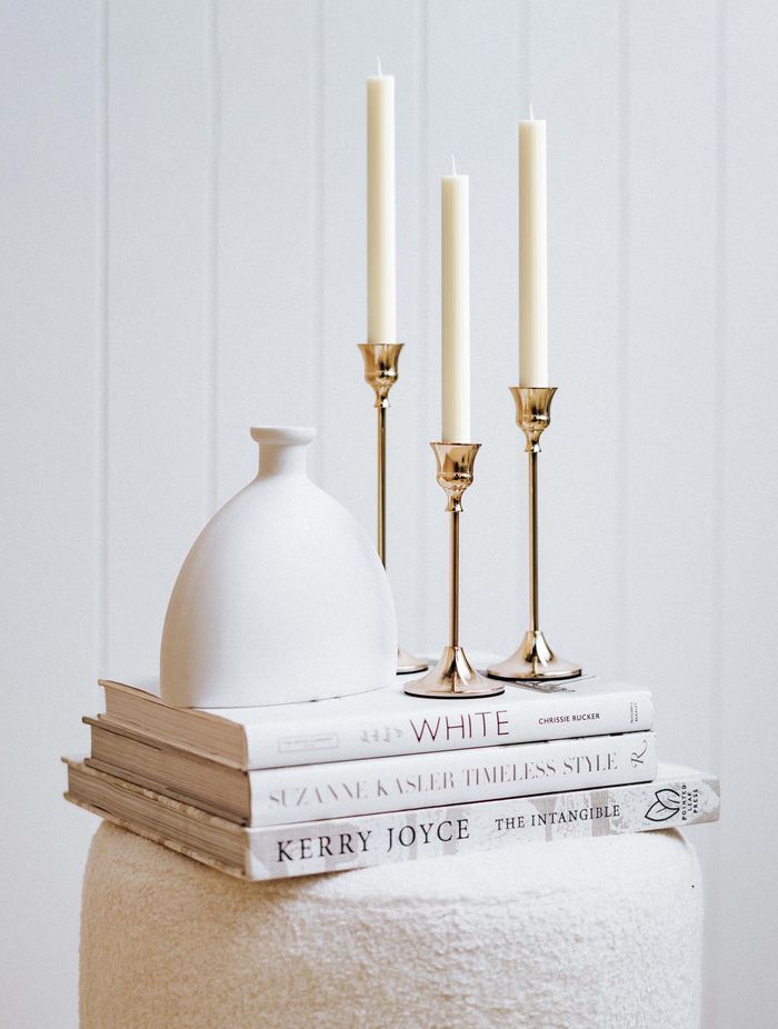 Three-piece candle stick set in French Gold by Ivory &amp; Deene
