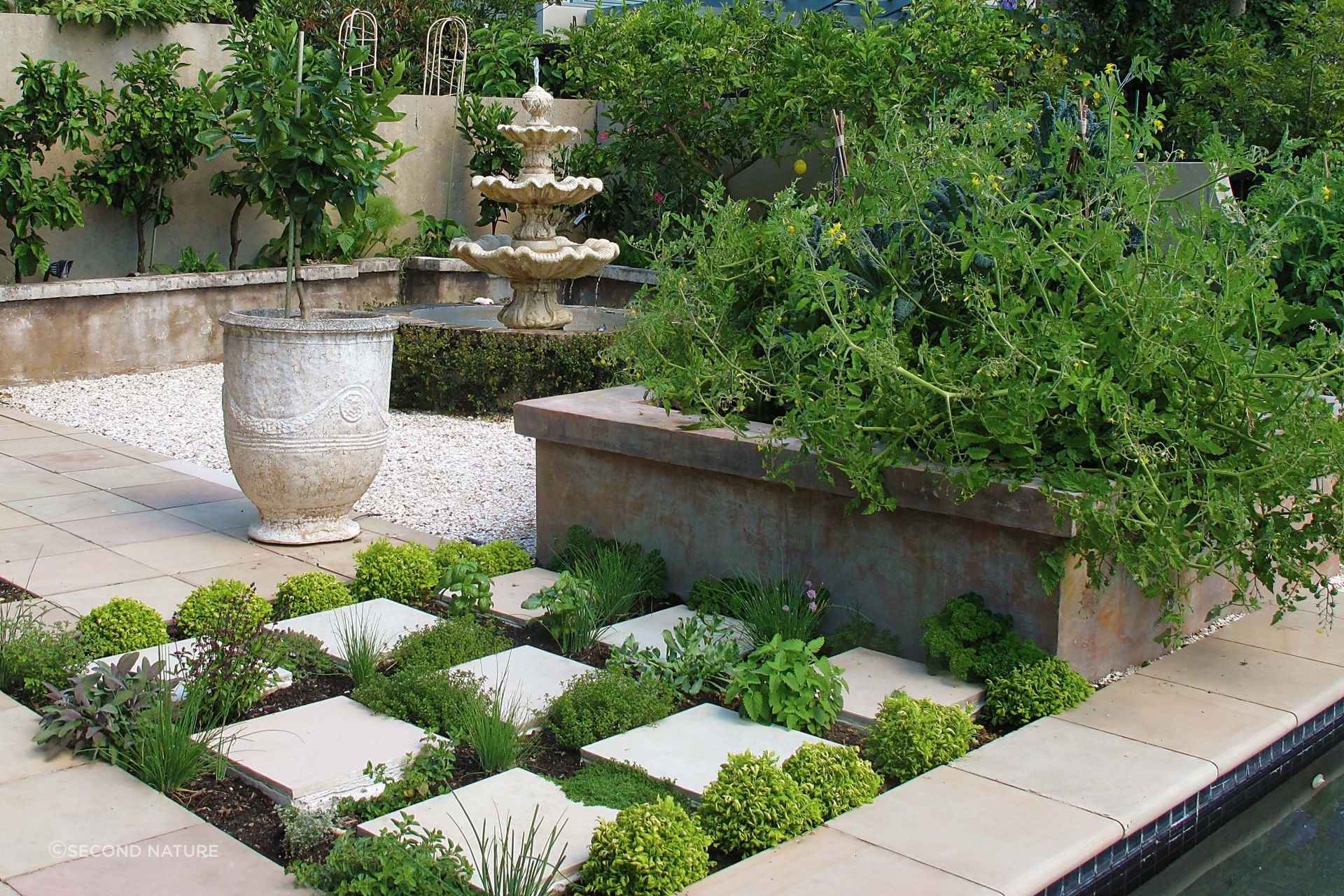 Pavers add a unique feature to this edible garden.