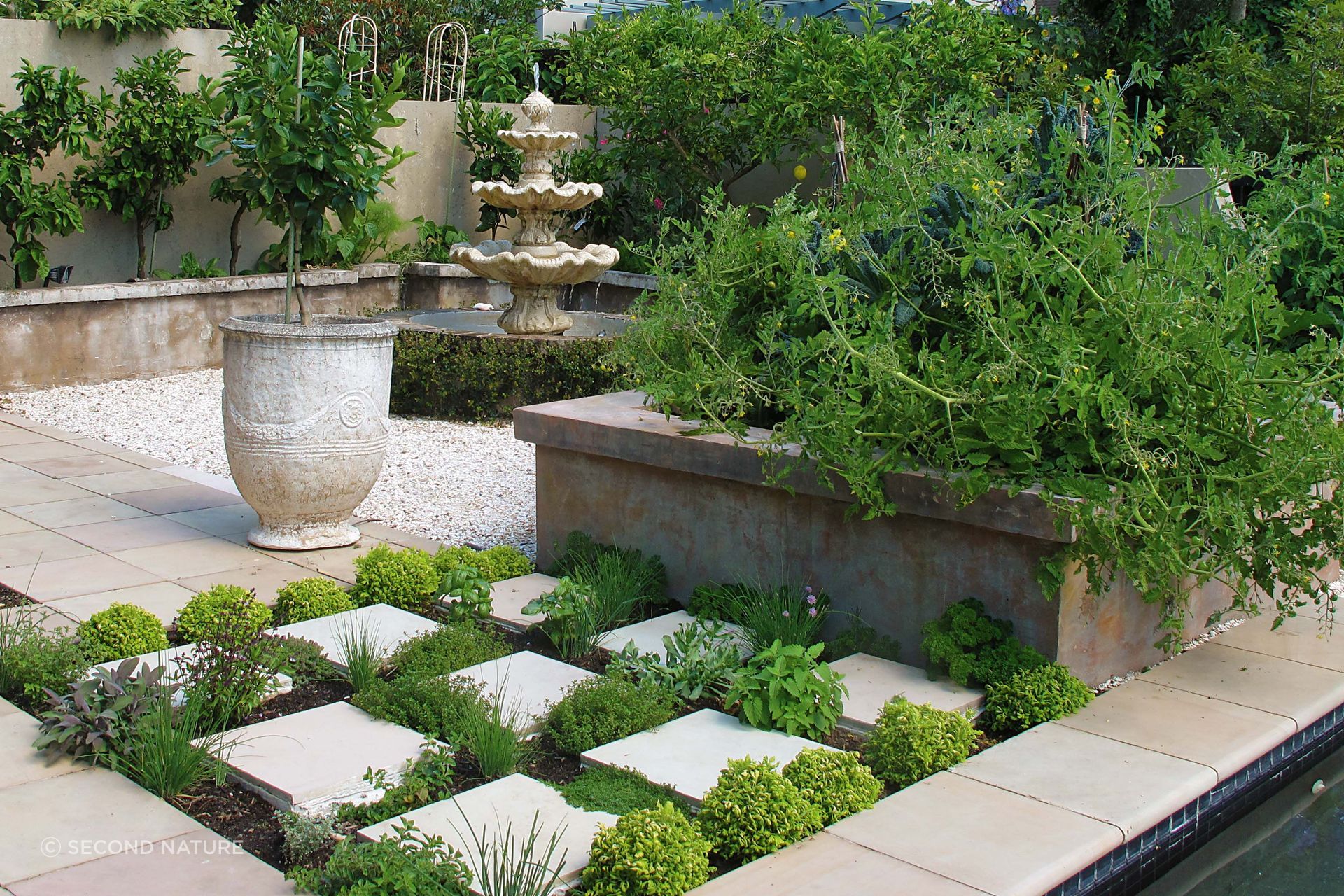 Pavers add a unique feature to this edible garden.