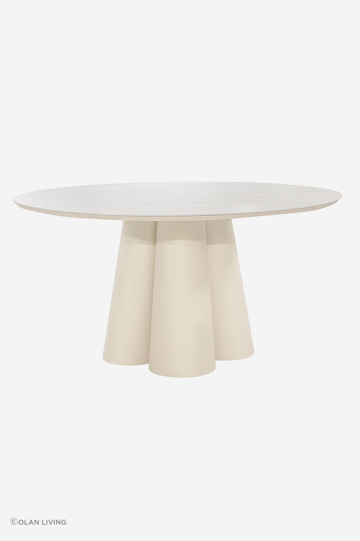 The round table is great for small spaces with a cosy 1400mm diameter, available in a matte white base with a Calcutta ceramic tabletop.