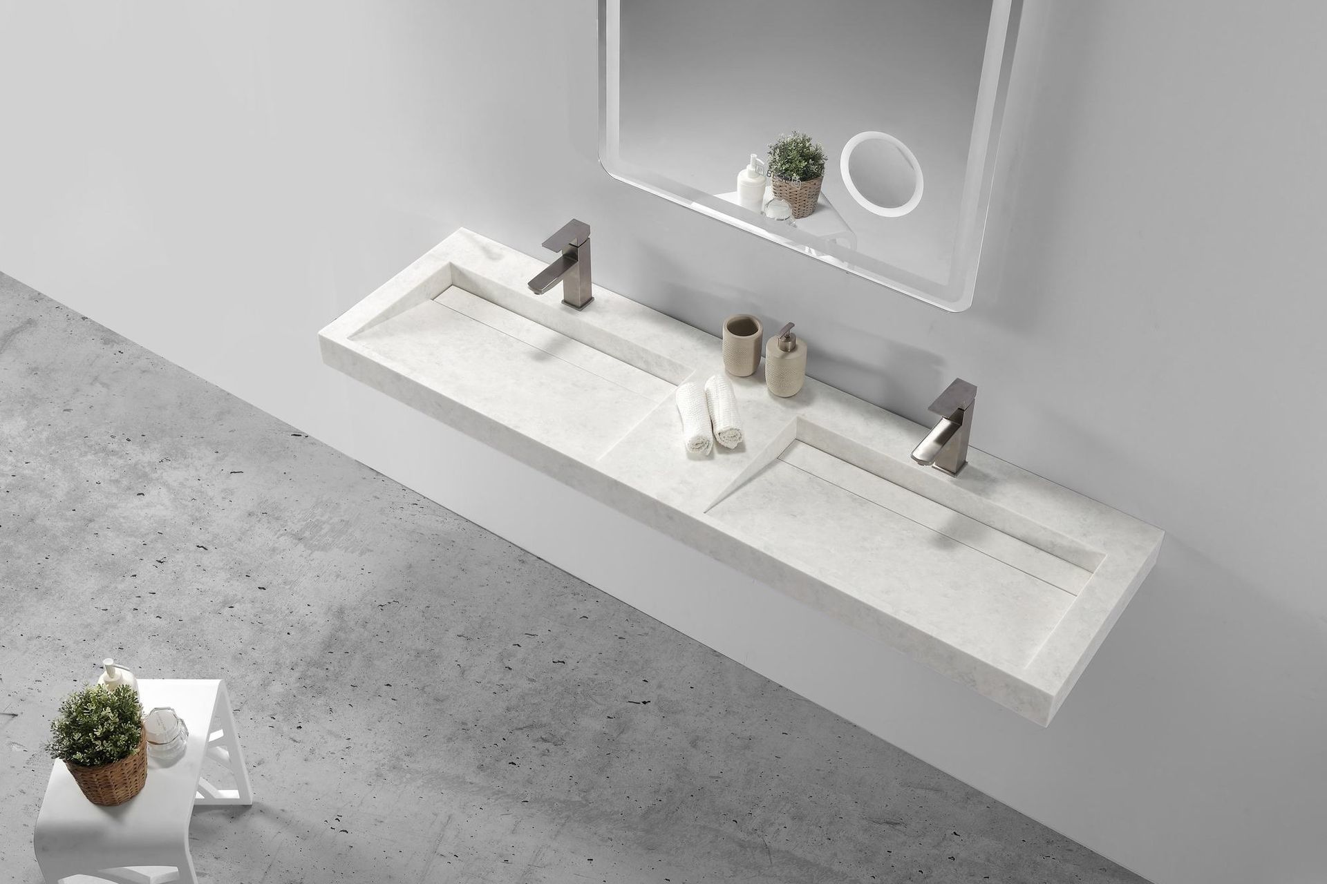 A stylish example of the distinctive washplane sink with the B1266-2 Double Basin by Stonebaths.