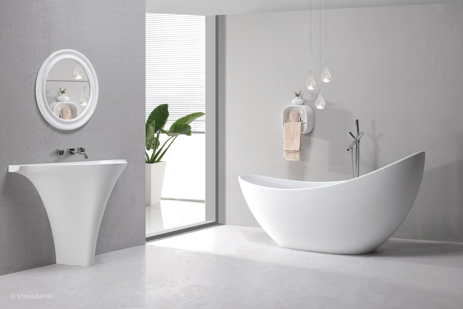 One of the many great things about a freestanding bath, like the B072 Large Hugi Bath featured here, is that it can be placed virtually anywhere in your bathroom.