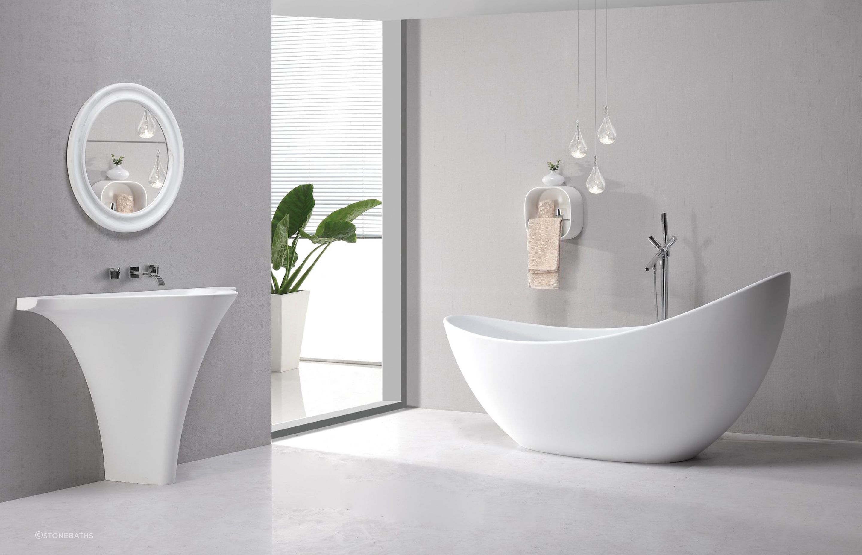 One of the many great things about a freestanding bath, like the B072 Large Hugi Bath featured here, is that it can be placed virtually anywhere in your bathroom
