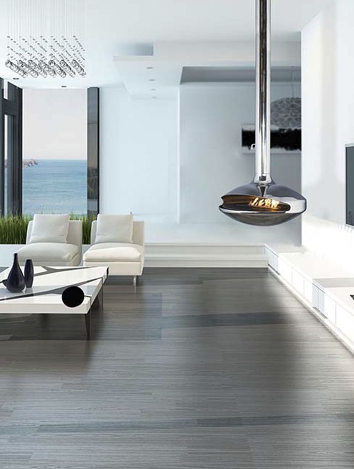 The luminous depth of this marine grade Stainless Steel Aurora Aether fireplace is alluring.