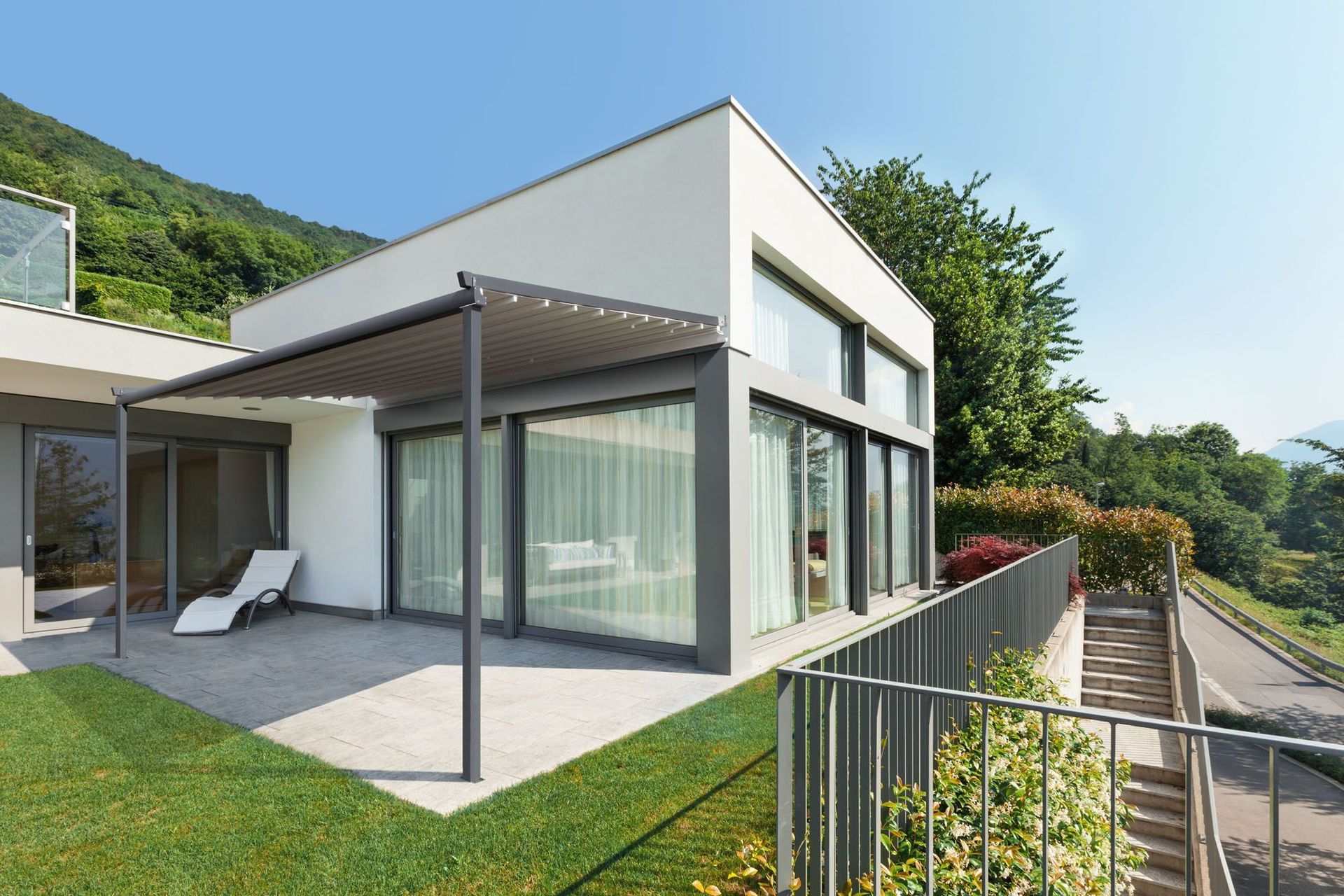 The Omega Retractable Pergola creates seamless indoor and outdoor flow, showcasing a different design style altogether.