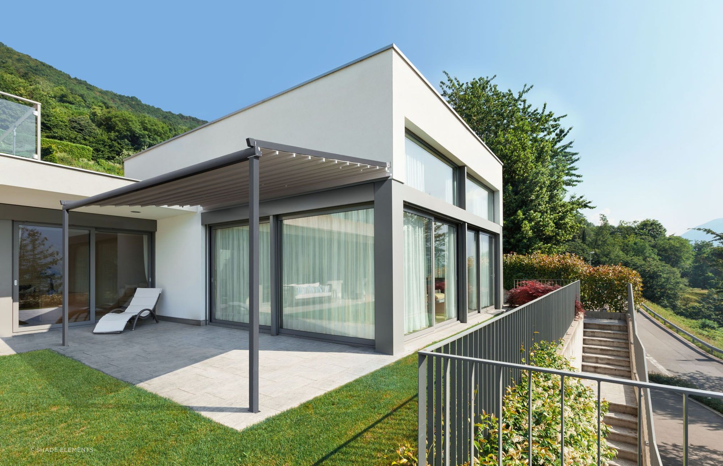 The Omega Retractable Pergola creates seamless indoor and outdoor flow, showcasing a different design style altogether.