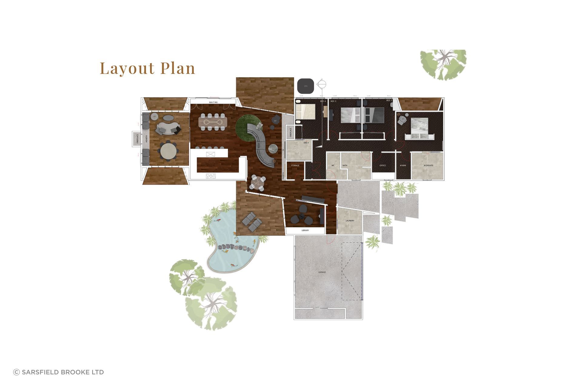 After spatial and flow planning, the team produced a layout plan to demonistrate exact and ideal placement of furniture pieces.