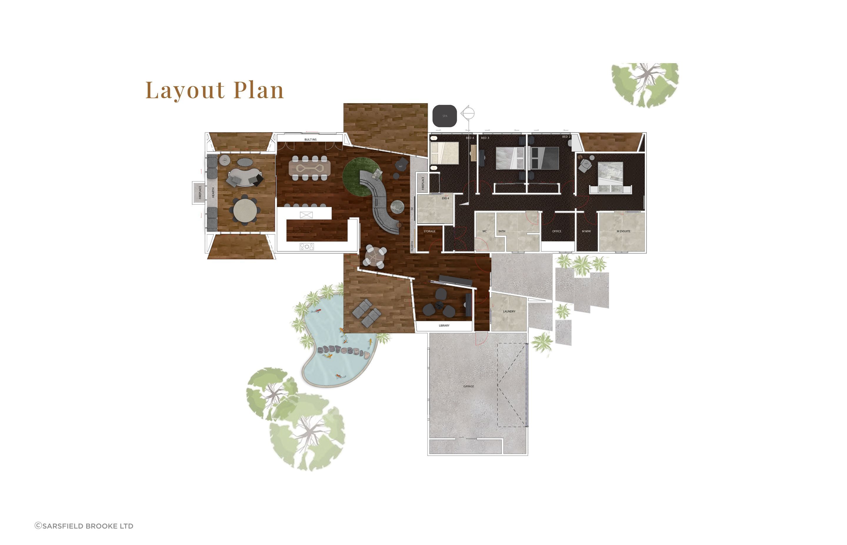 After spatial and flow planning, the team produced a layout plan to demonistrate exact and ideal placement of furniture pieces.