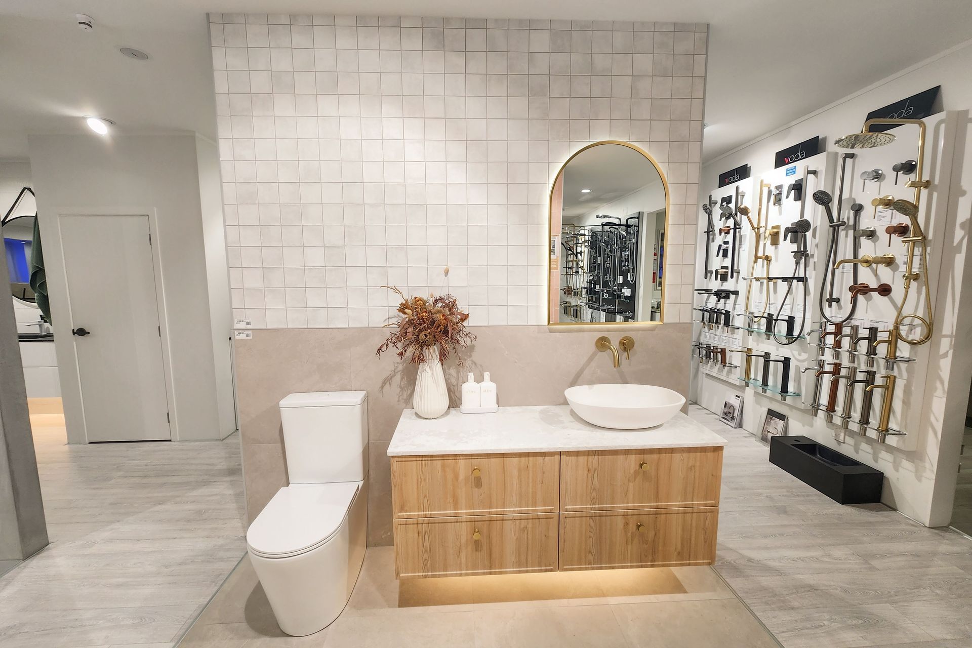 Fixtures with coloured finishes are more popular than ever, Brown says.