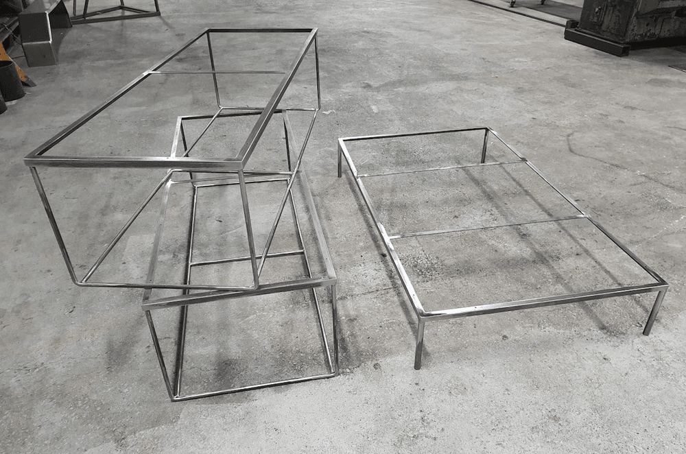 The metal frames for custom ottomans.