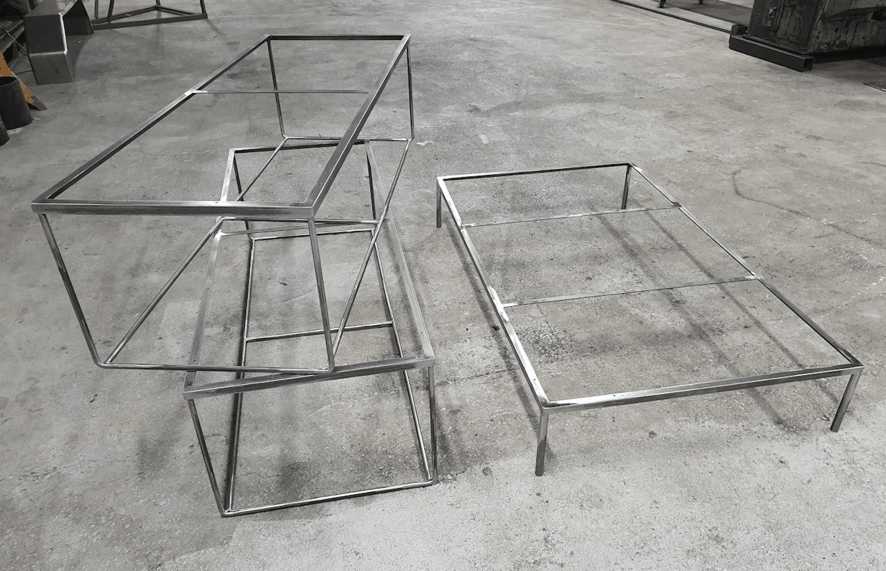 The metal frames for custom ottomans.