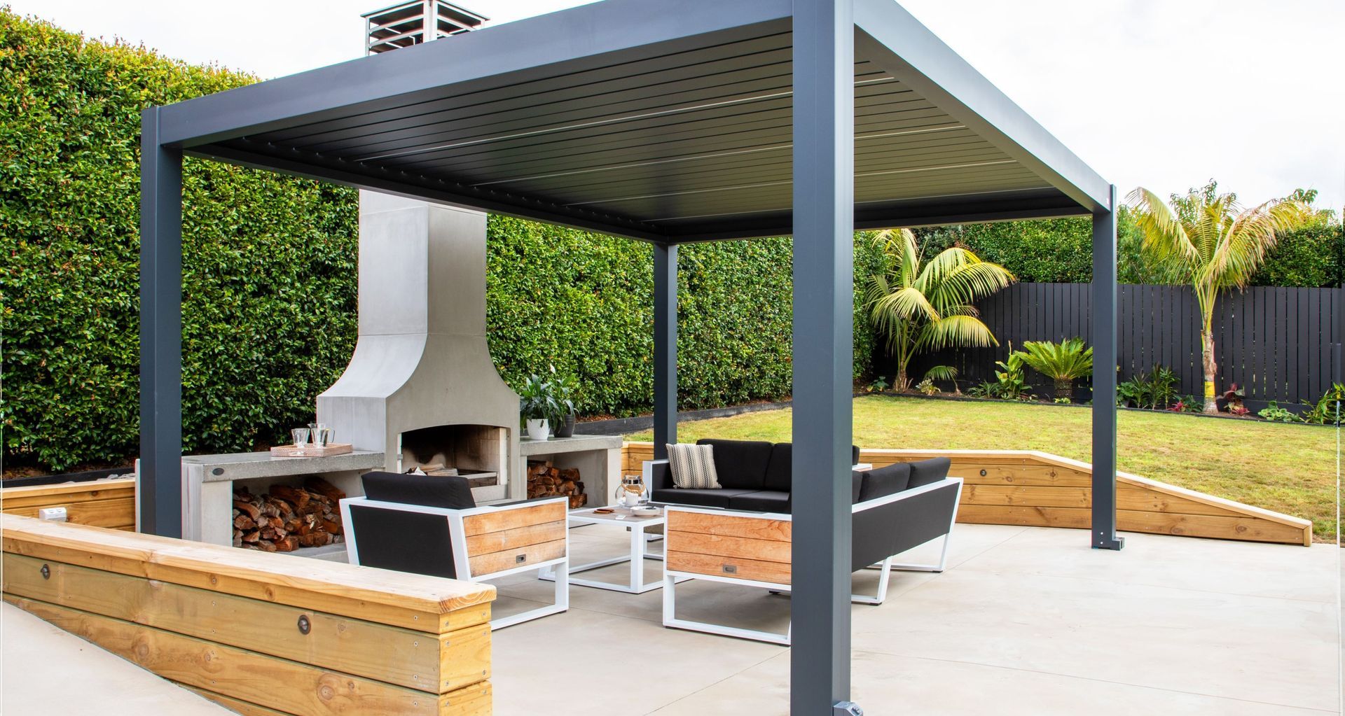Tasman Motorised Freestanding Louvre Roof from Living Culture.