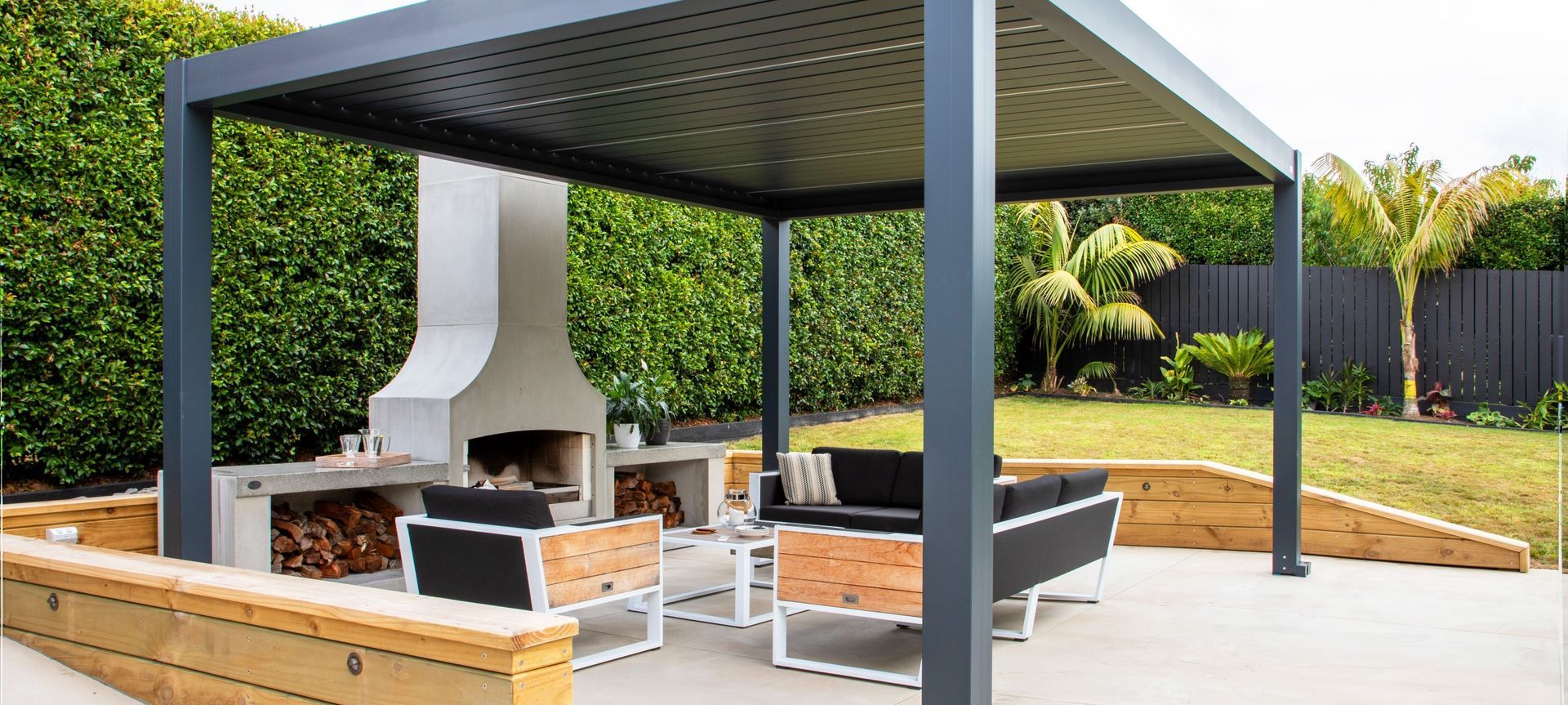 Tasman Motorised Freestanding Louvre Roof from Living Culture.