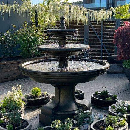Experience Mediterranean-inspired sculptures, intricate water features and a touch of moss