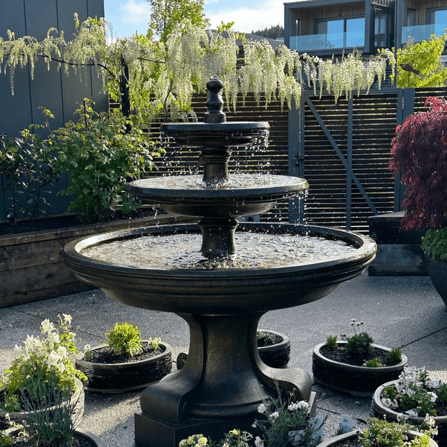 Experience Mediterranean-inspired sculptures, intricate water features and a touch of moss