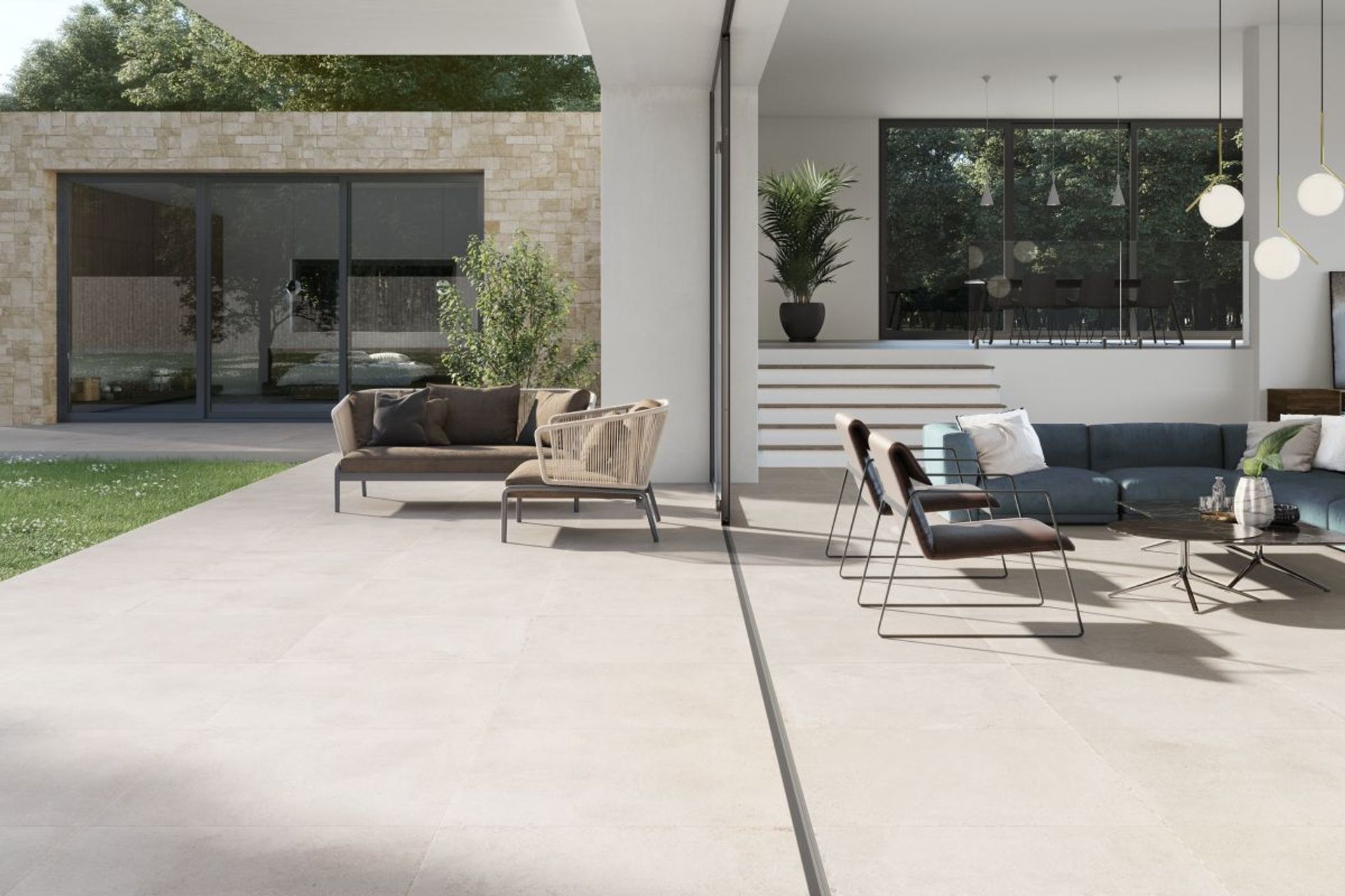 By using tiles throughout the home, seamless indoor-outdoor connection can be created.