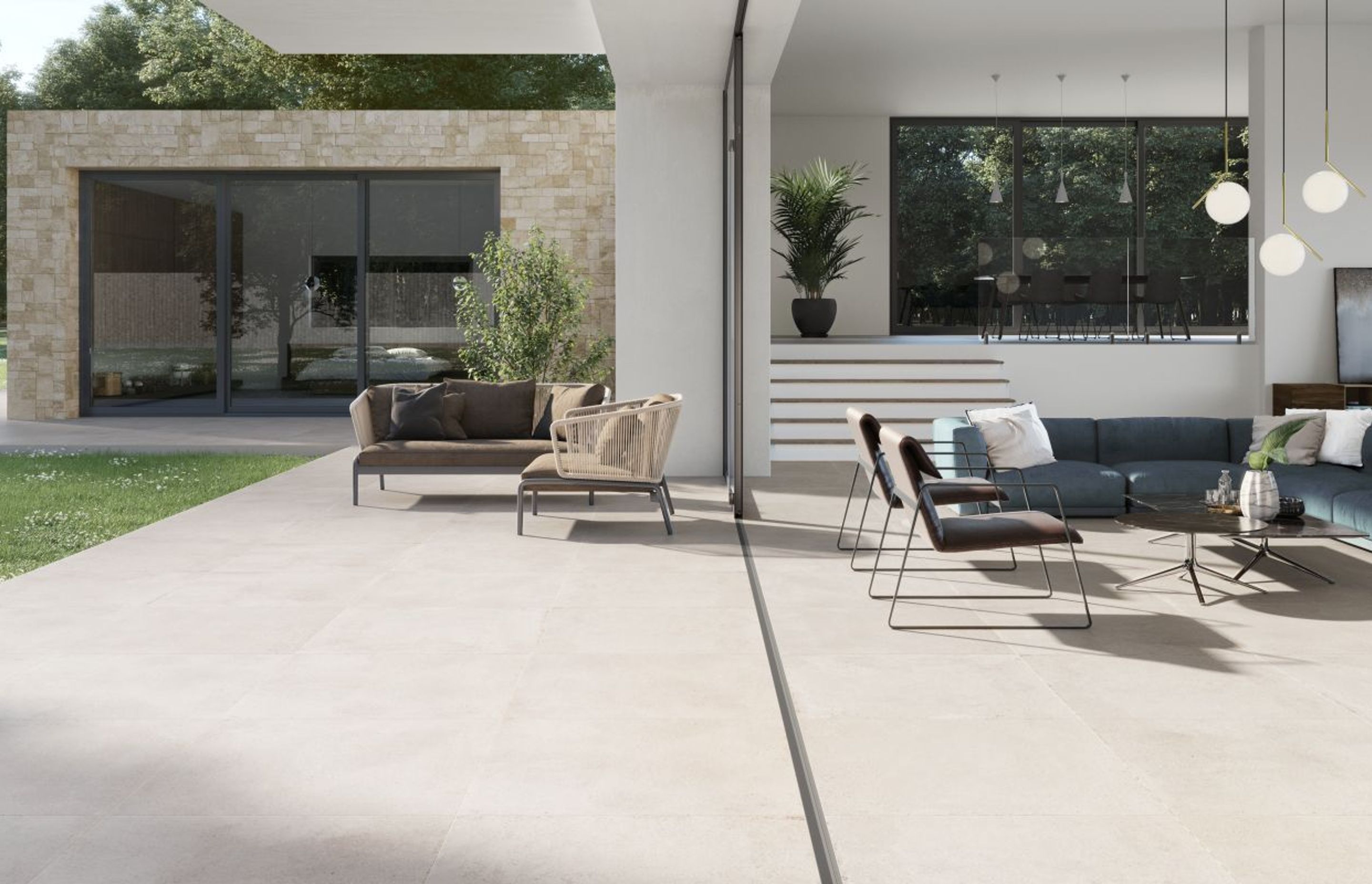 By using tiles throughout the home, seamless indoor-outdoor connection can be created.