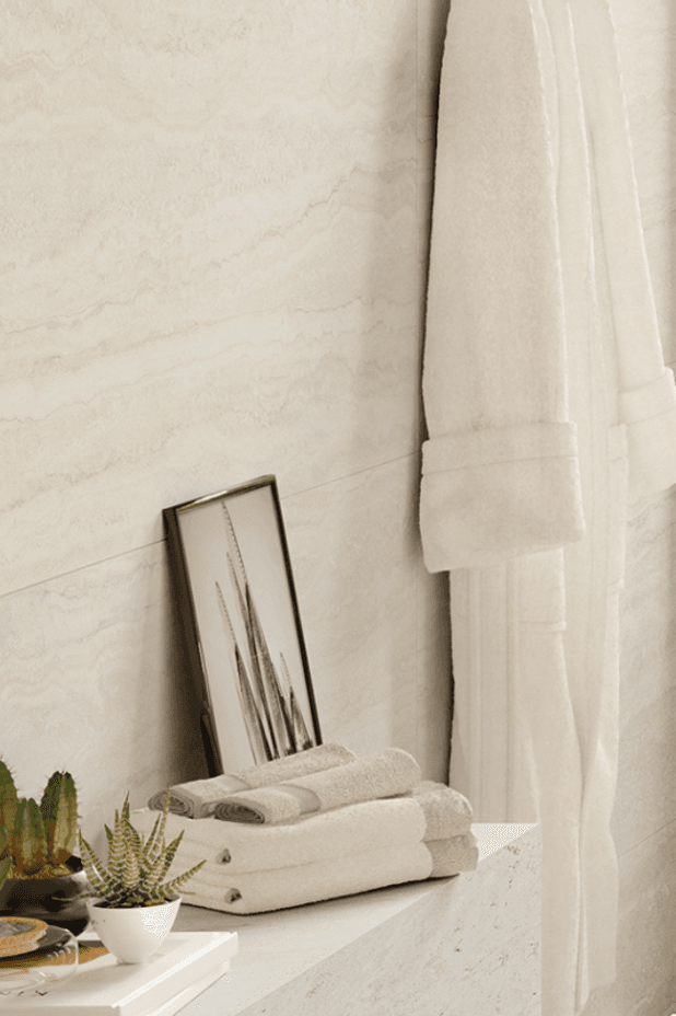 Quantum's Unique Travertine floor and wall tiles are a beautiful porcelain interpretation of the natural stone – its tone and natural matte surface effective in creating a relaxing, spa-like environment.