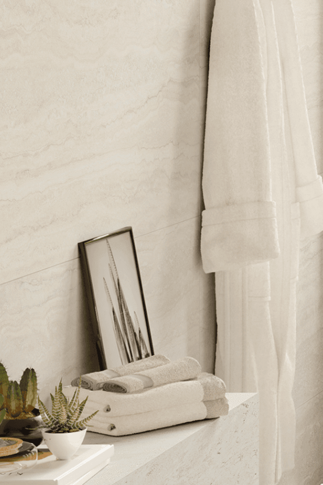 Quantum's Unique Travertine floor and wall tiles are a beautiful porcelain interpretation of the natural stone – its tone and natural matte surface effective in creating a relaxing, spa-like environment.